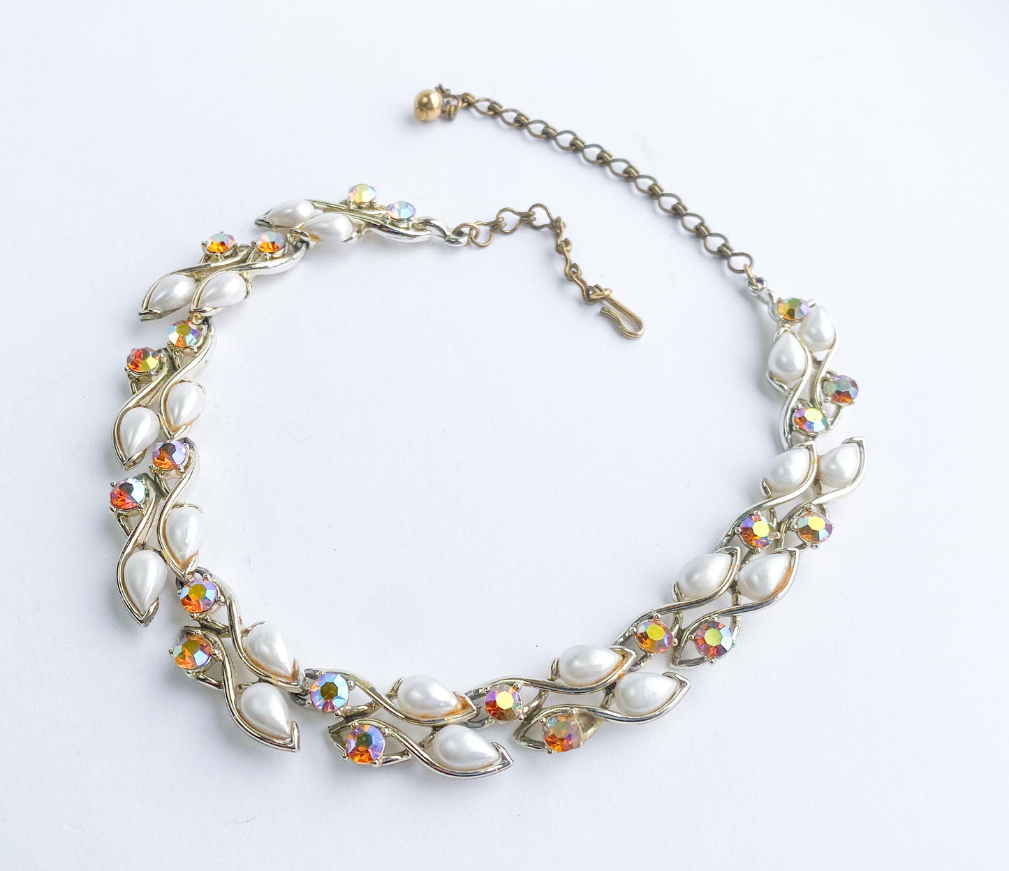 1950s Rhinestone Evening Necklace l 50s Topaz Rhinestone & Pearl Choker l BSK