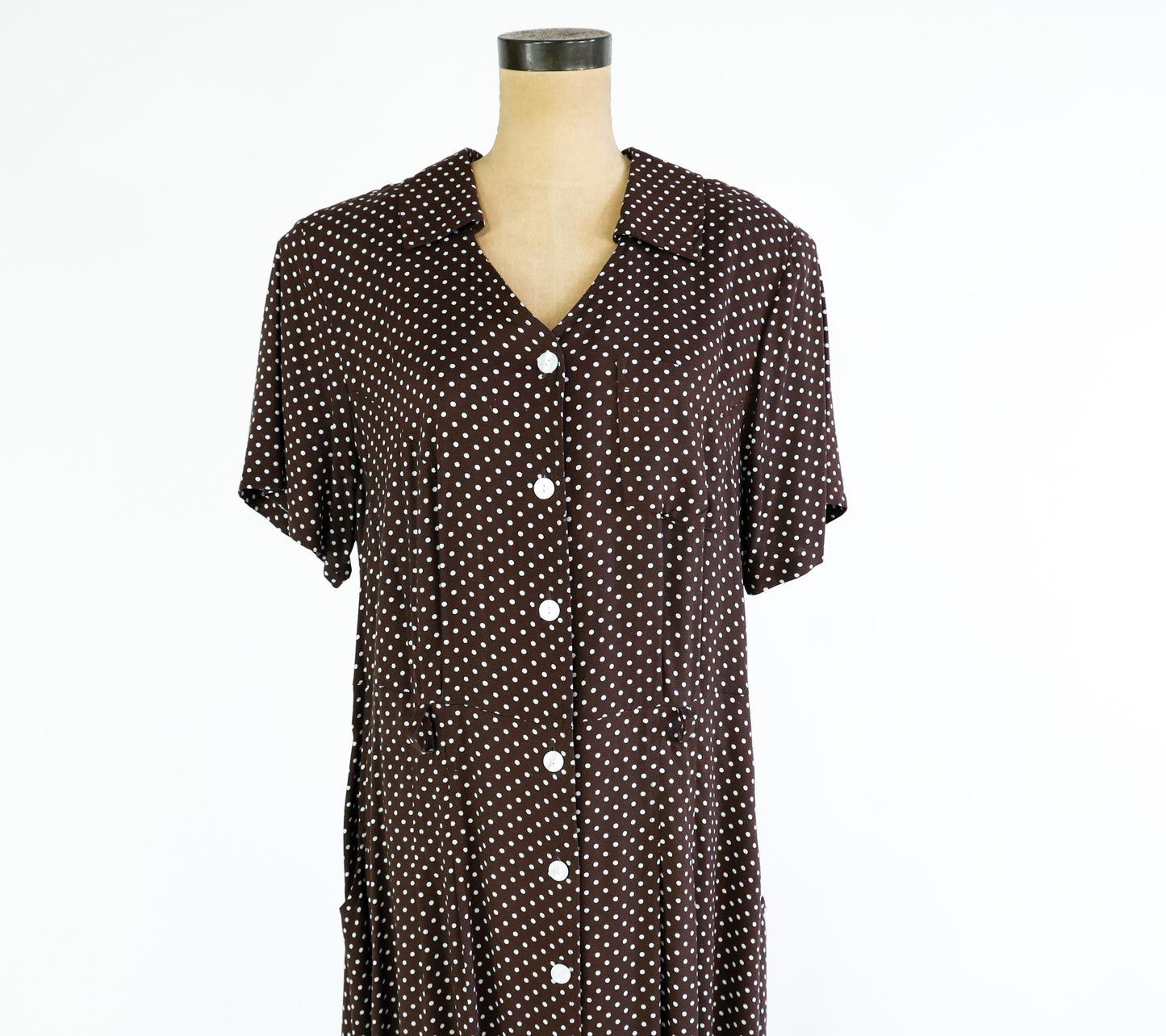 1990s Brown Polka Dot Maxi Dress, Plus Size Size 16W