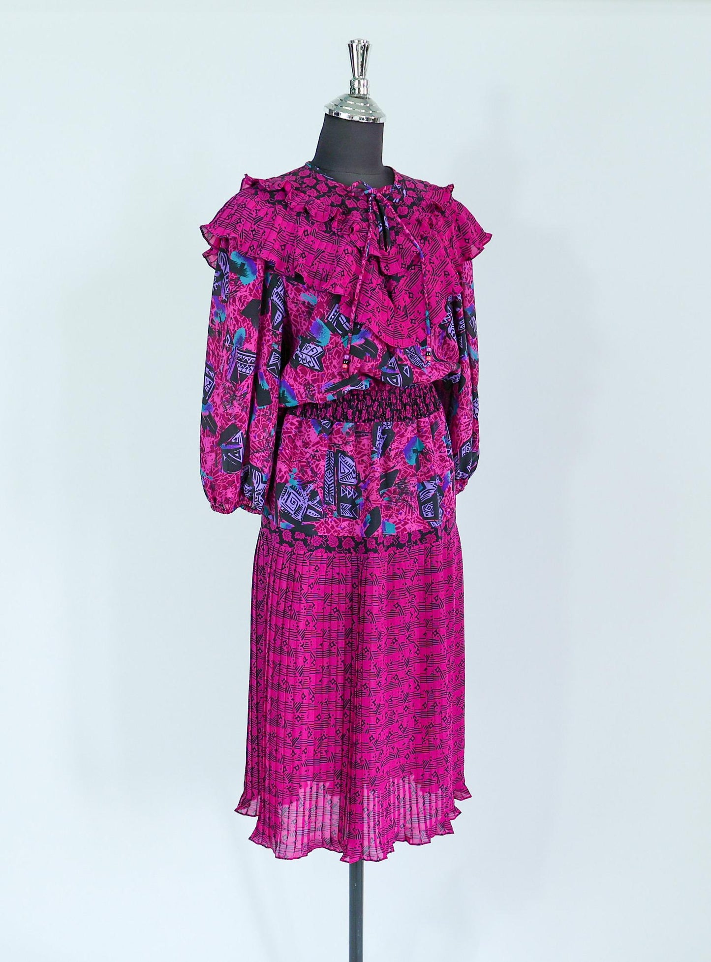 1980s Fuchsia Print Dress, Medium
