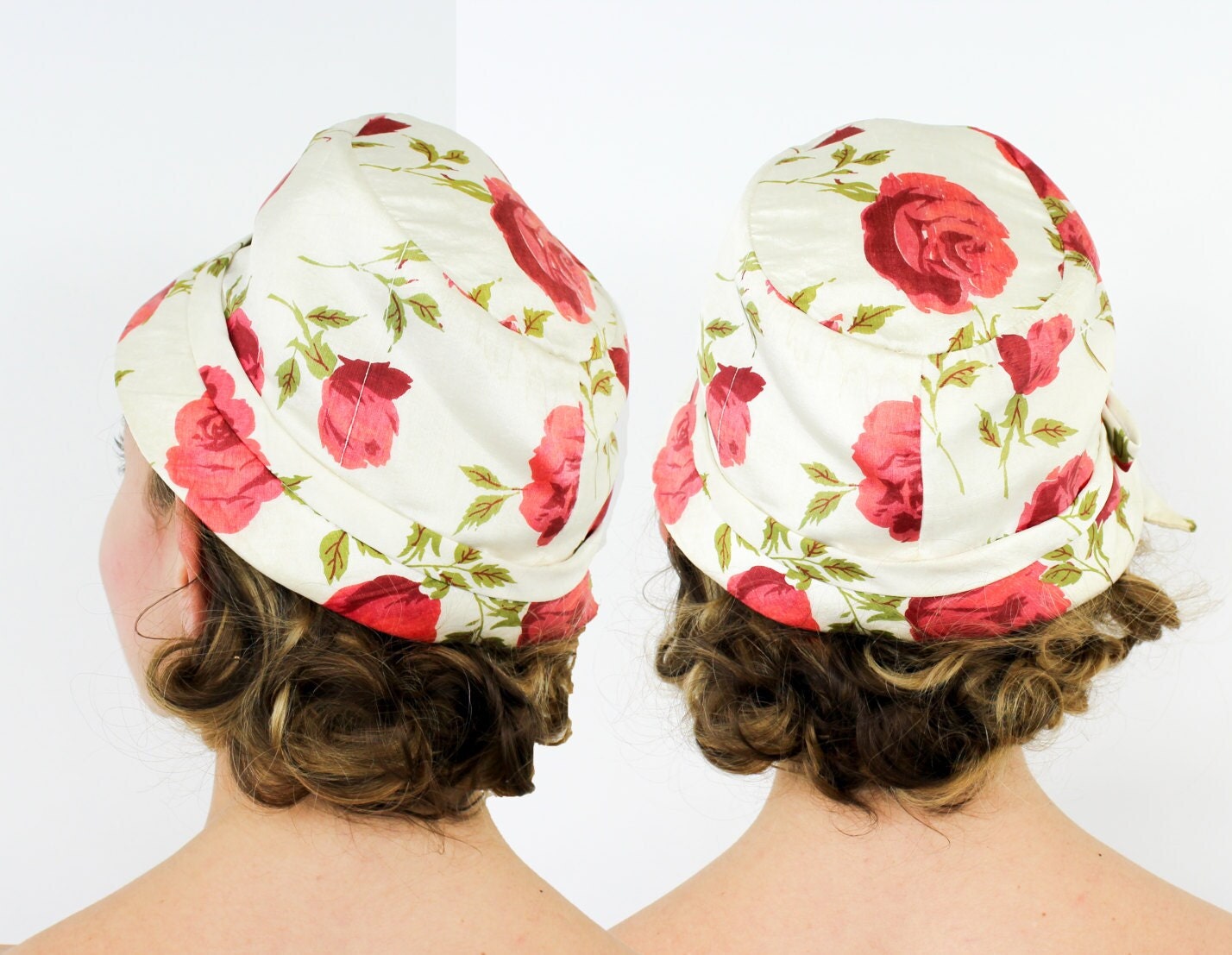 1950s White & Red Rose Silk Hat
