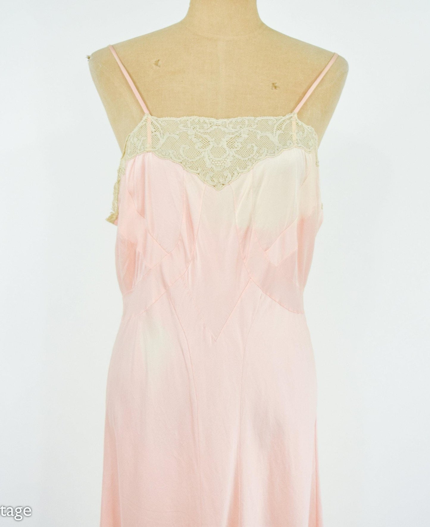 1940s Pink Silk & Lave Slip, Large