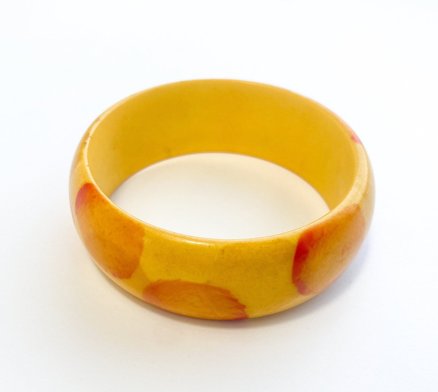 1930s Butterscotch Bakelite Bangle | Yellow Polka Dot Bracelet