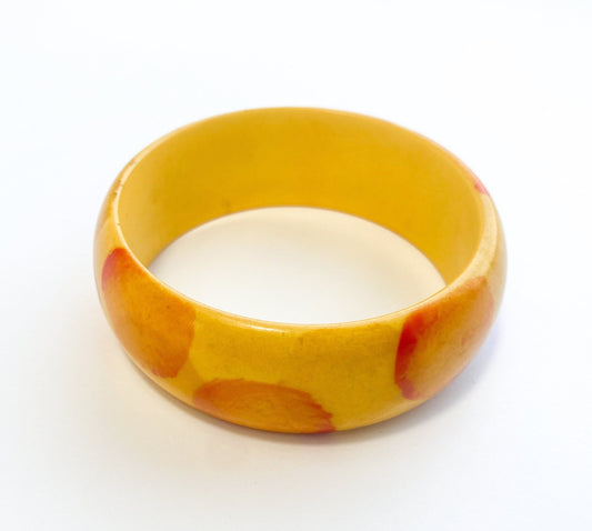1930s Butterscotch Bakelite Bangle | Yellow Polka Dot Bracelet
