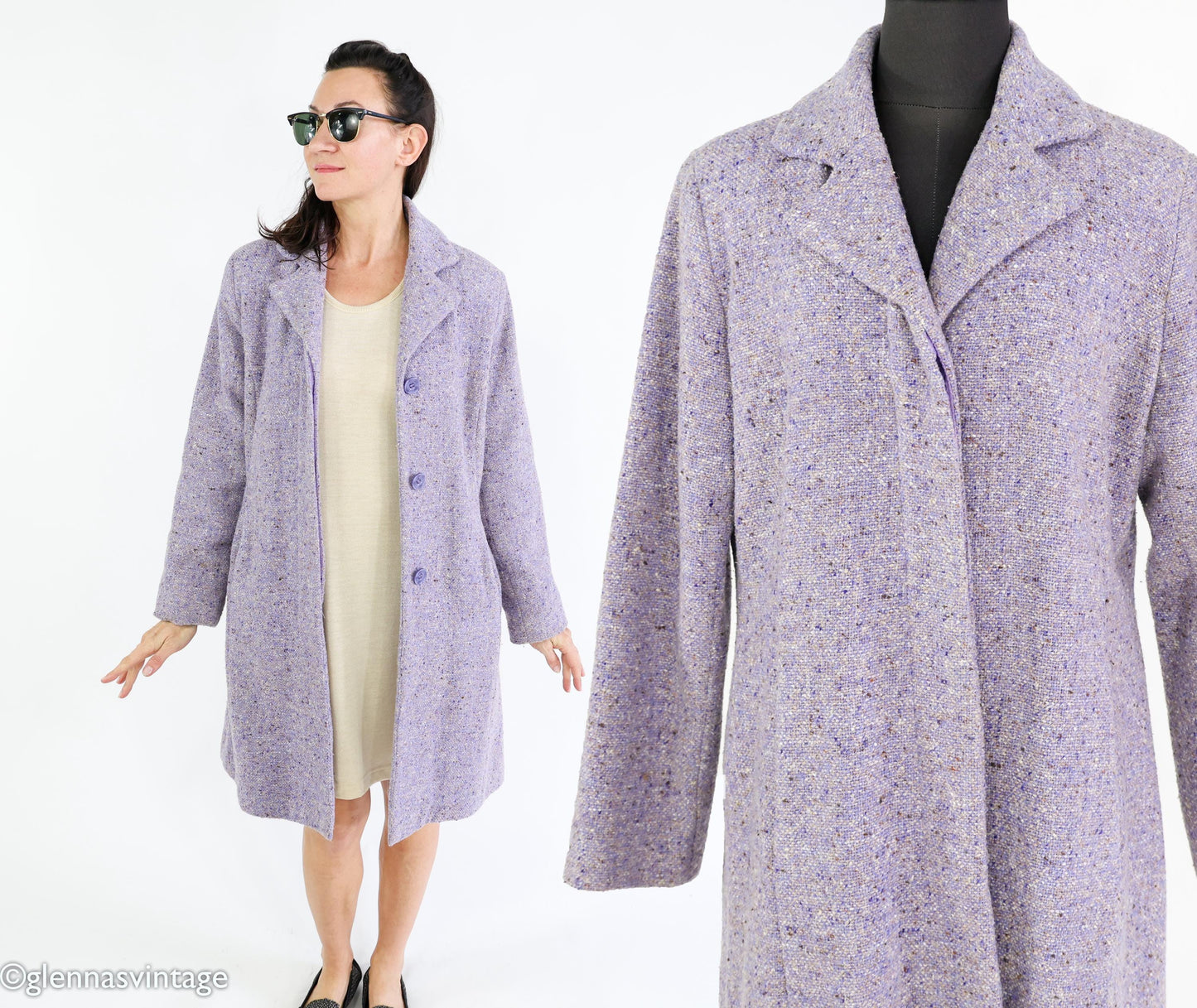 1960s Lavender Purple Wool Coat | 60s Lavender Scottish Wool Coat | Harris Tweed Scotland | Large