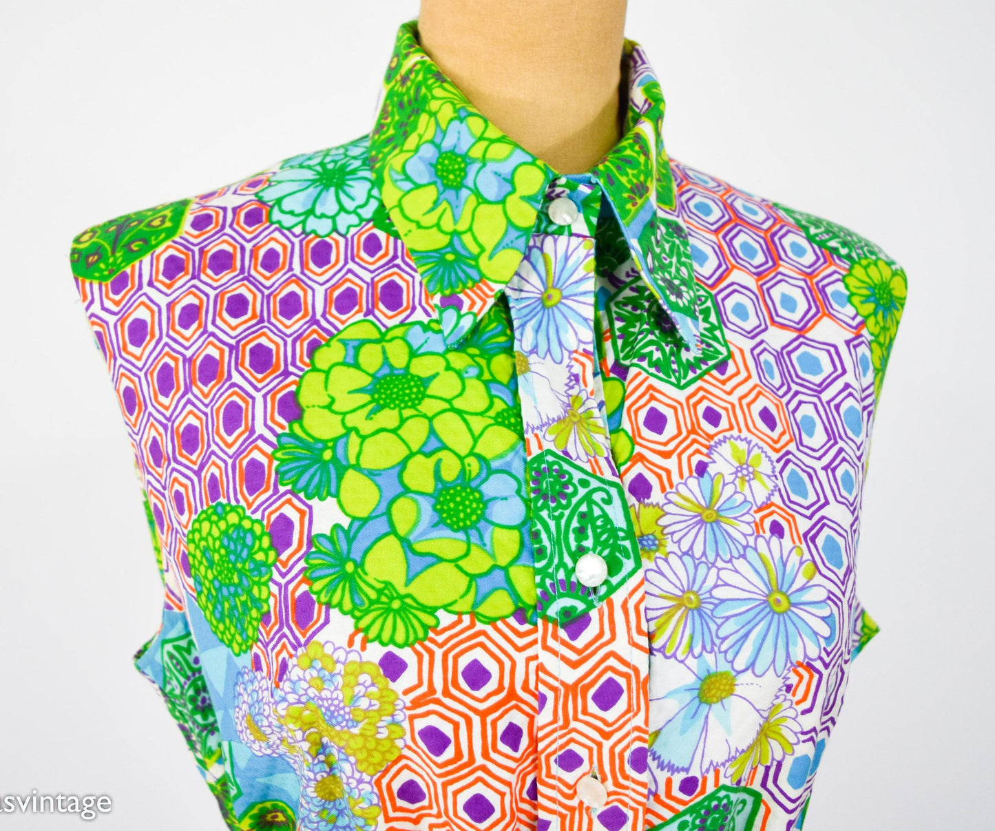 1970s Op Art Sleeveless Dress, Large