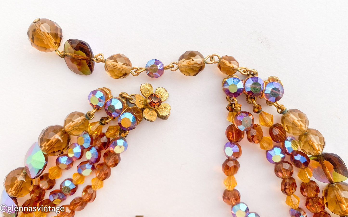 1950s Gold Crystal Necklace Set & Clip Earrings Set, De Mario Jewelry Set