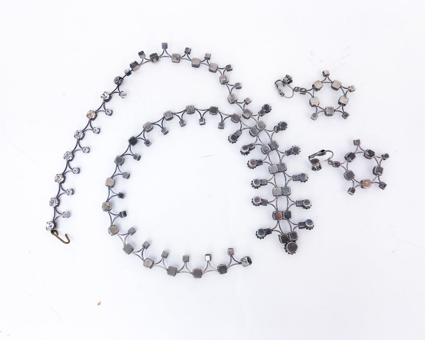 1950s Rhinestone Necklace & Earring Jewelry Set