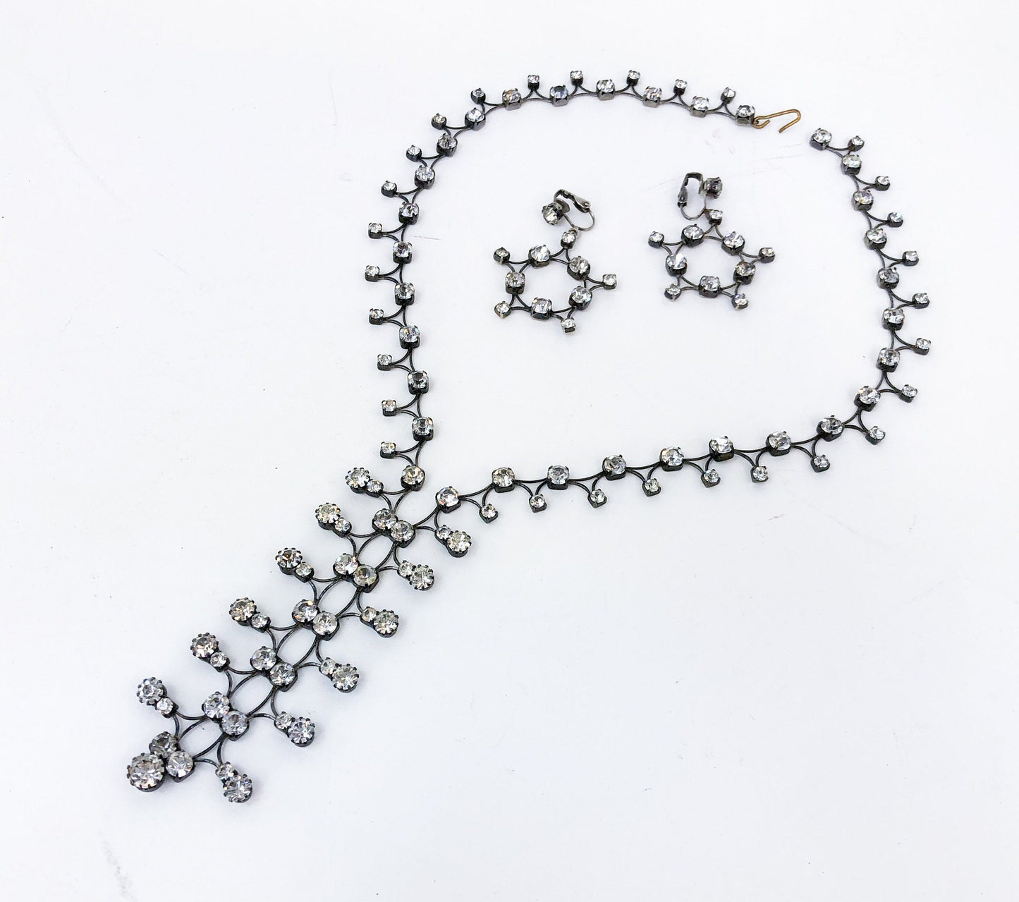 1950s Rhinestone Necklace & Earring Jewelry Set