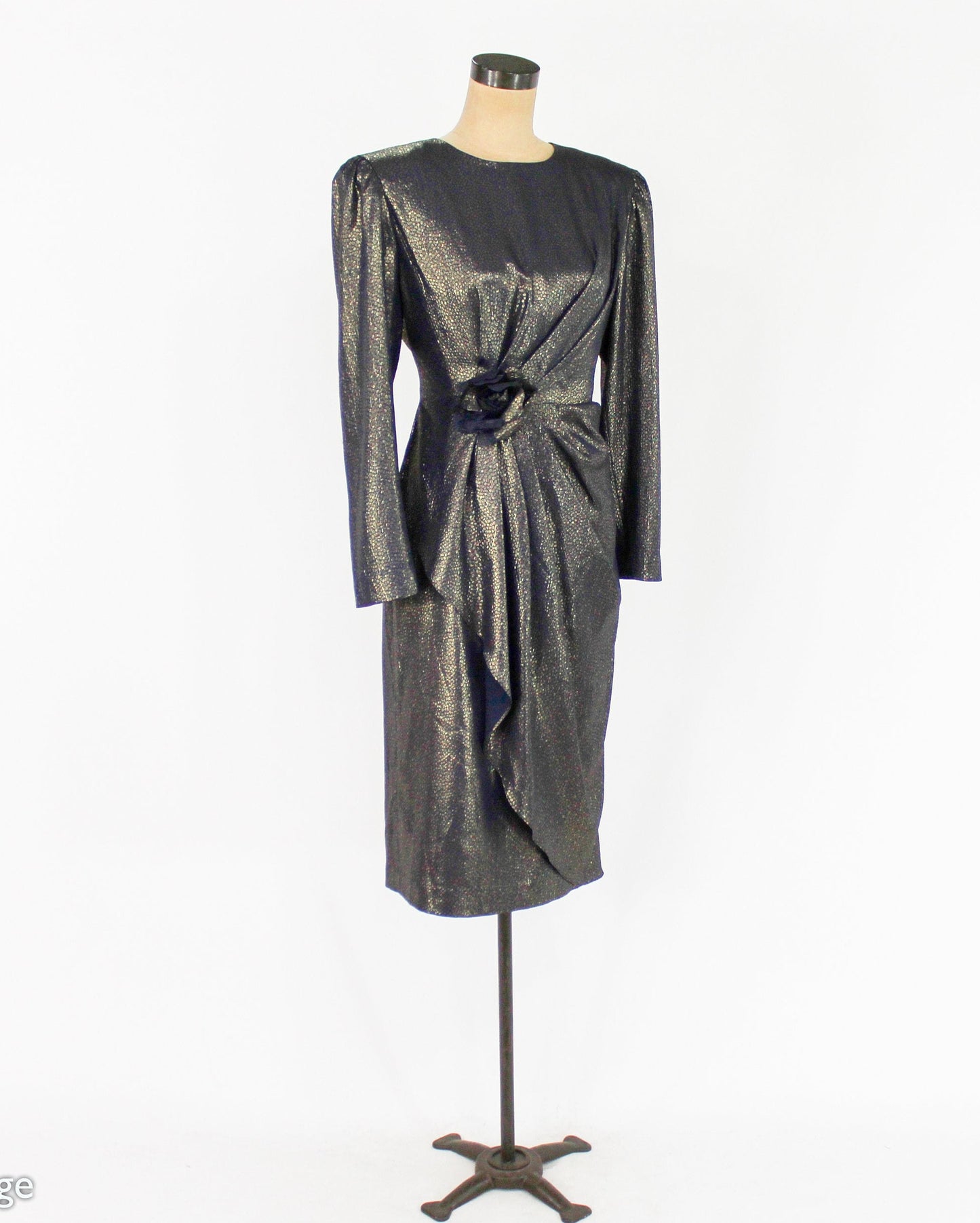 1980s Estevez Black & Gold Evening Dress, Medium