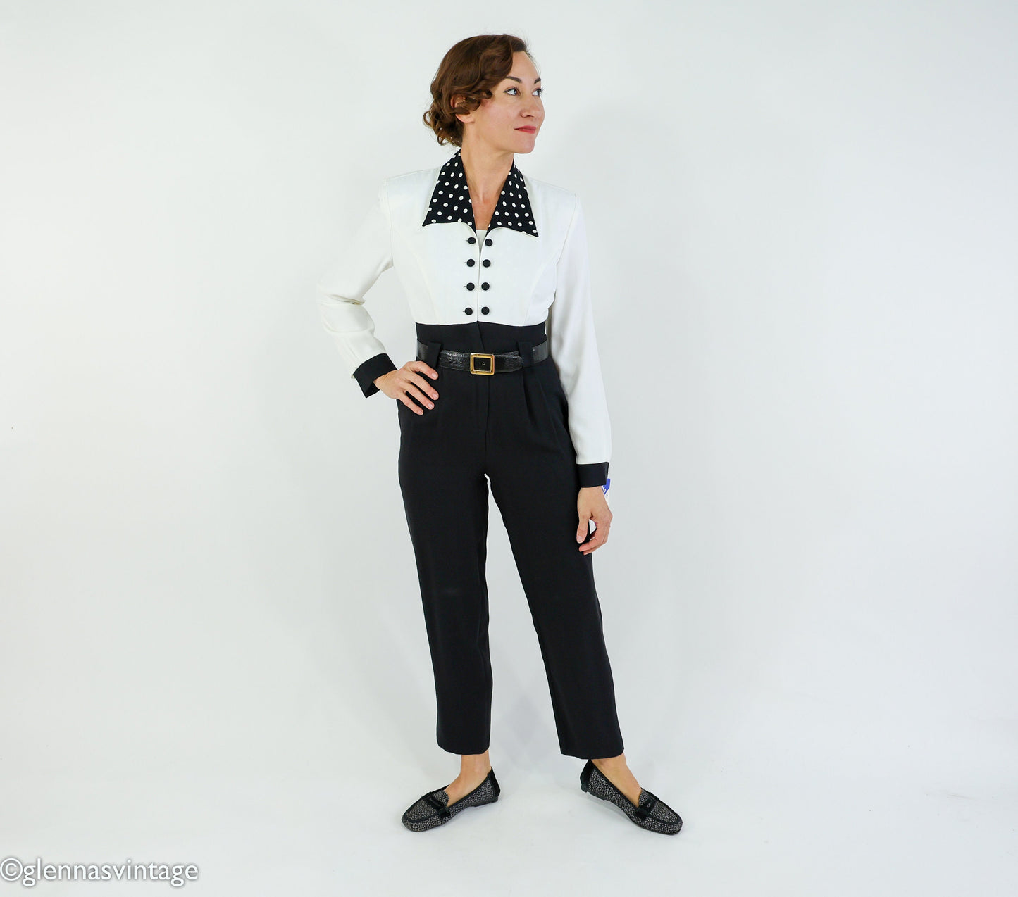1980s  Black & White Jumpsuit, Small