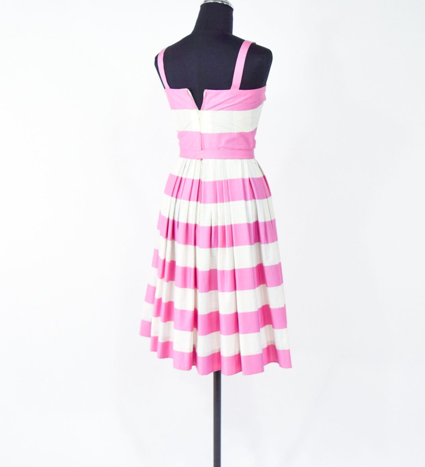 1950s Pink Stripe Cotton Dress | 50s Pink Sun Dress | Barbie Pink Dress | Pat Primo | XS