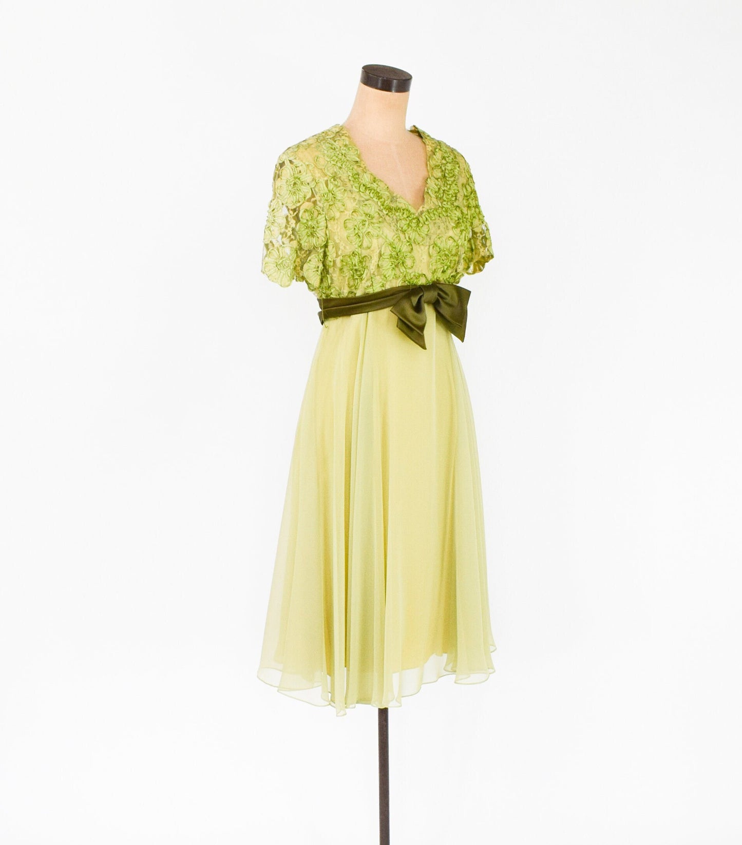 1950s Green Lace & Chiffon Party Dress,  Medium