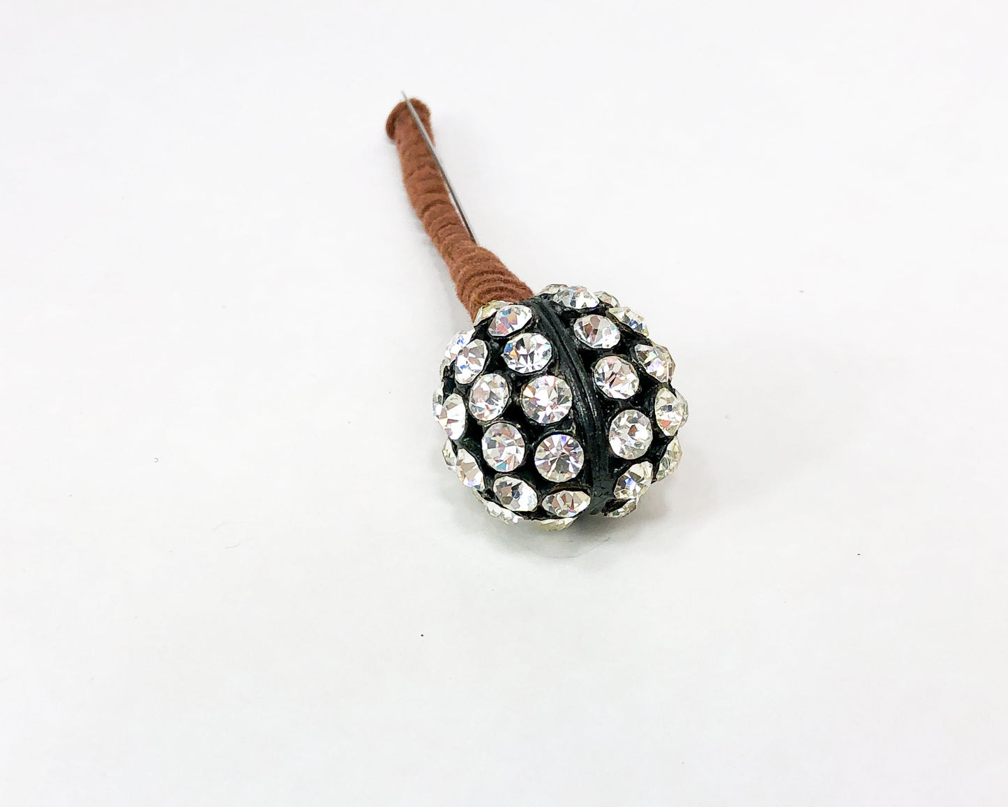 1940s Rhinestone Ball Hat Pin | 40s Black Rhinestone Lapel Pin