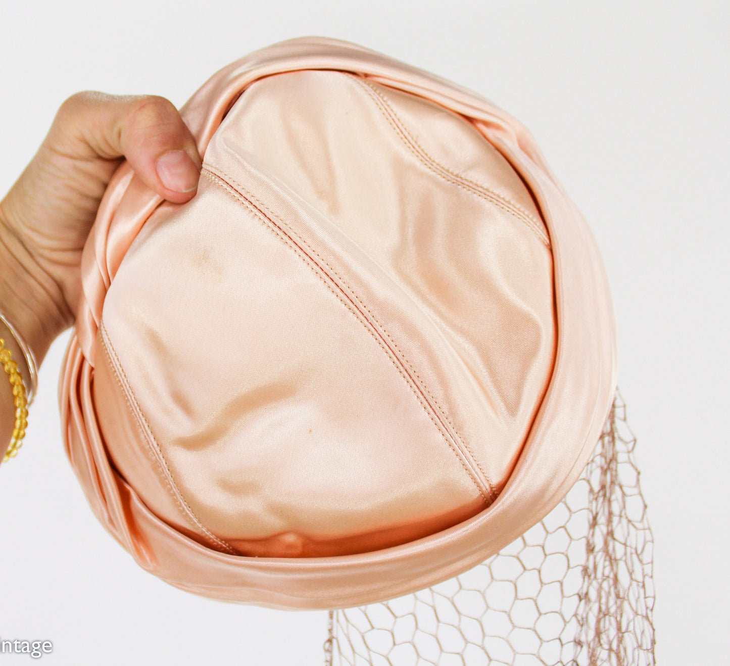 1950s Peach Satin Veil Hat, Bridal Hat