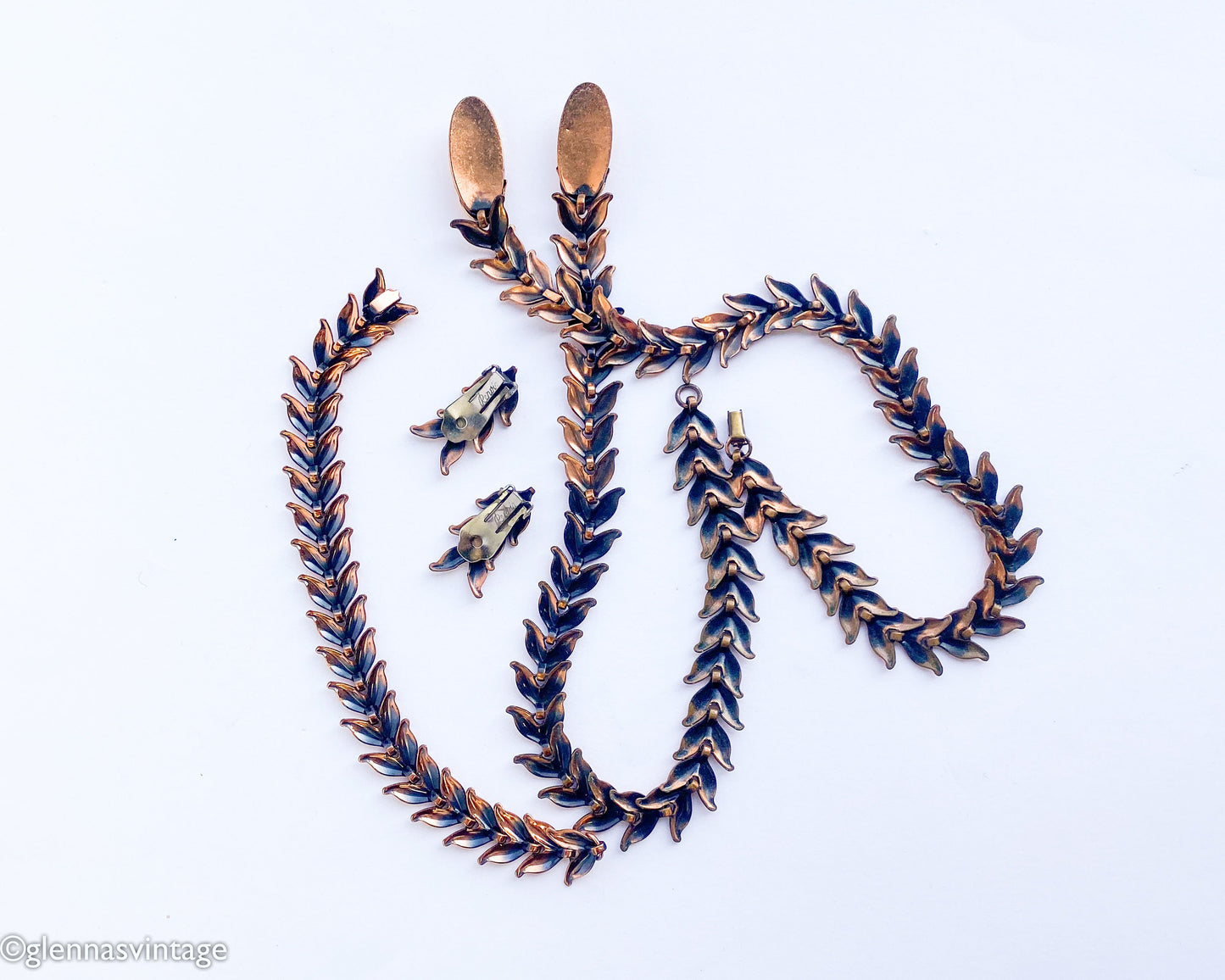 Renoir 1950s Copper Leaf Necklace Set, Parure Jewelry Set