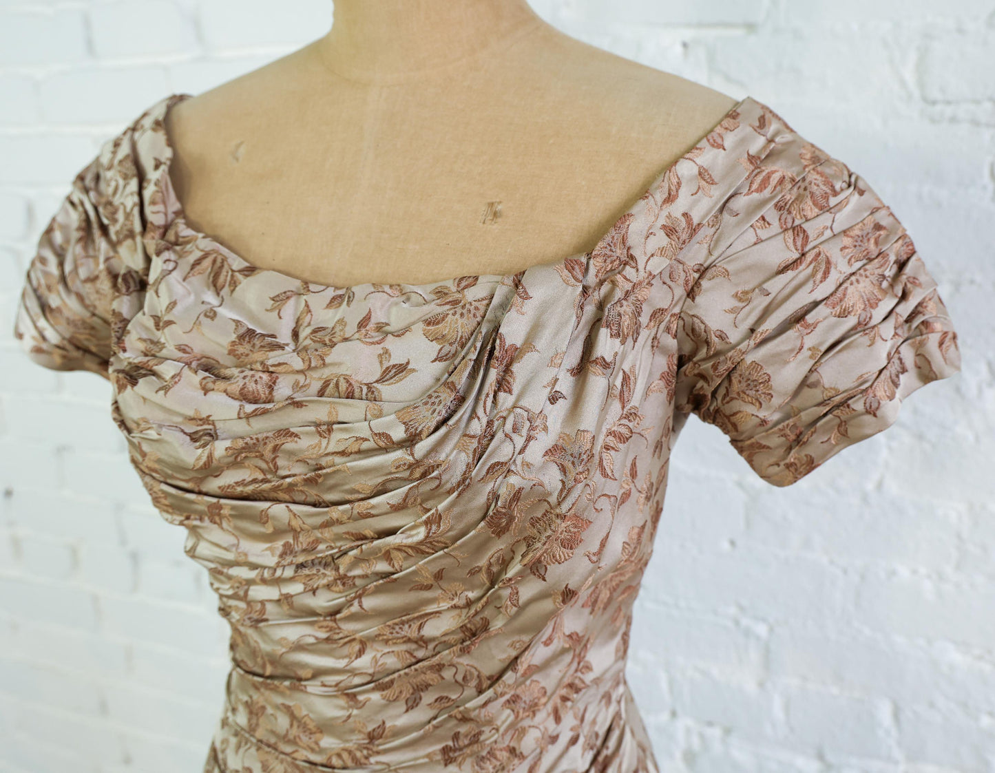 1950s Ceil Chapman Beige Silk Evening Gown, Small