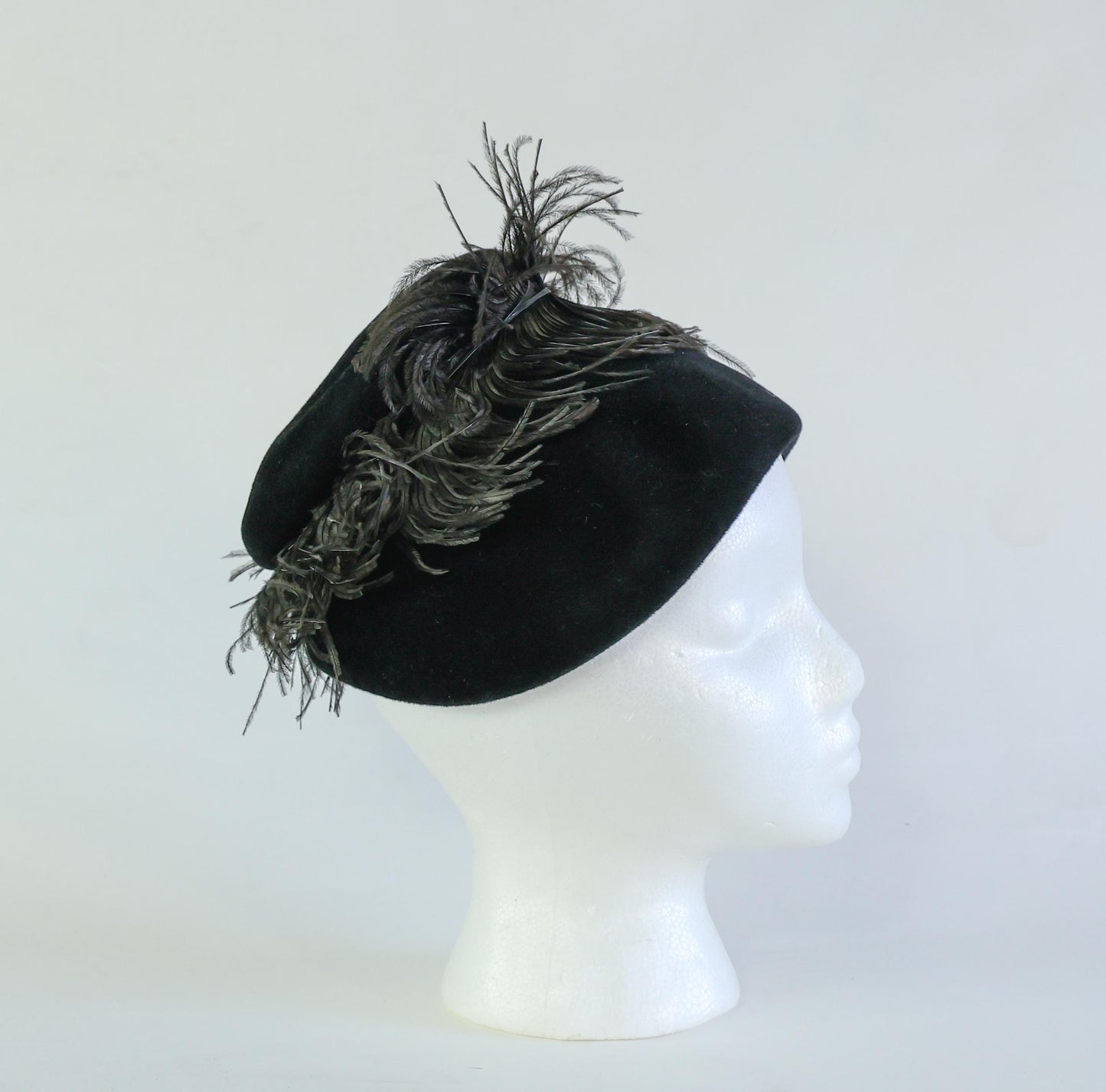 1950s Black Wool Feather Tilt Hat