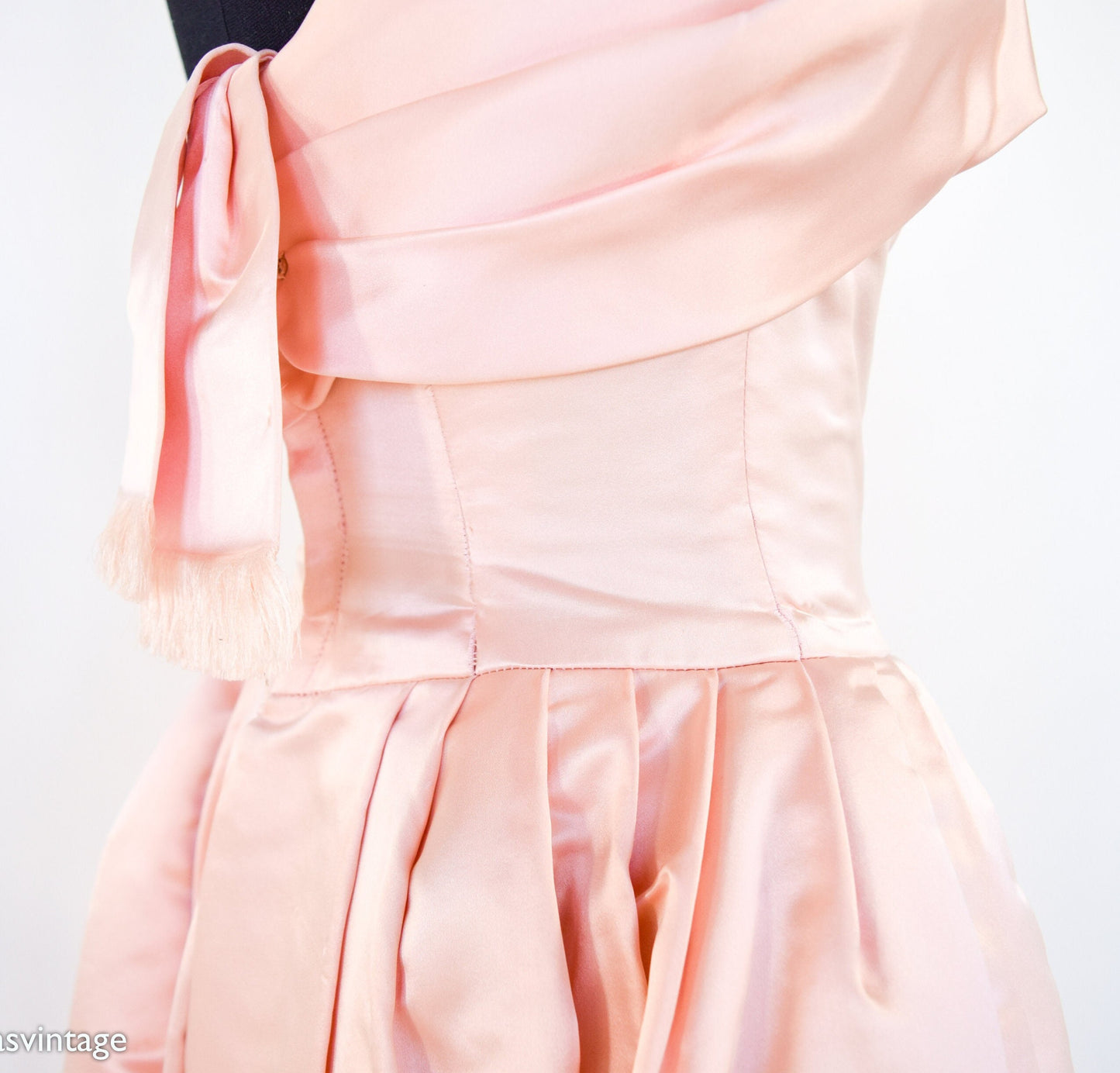 1950s Pink Satin Strapless Prom Party Dress, Extra Small