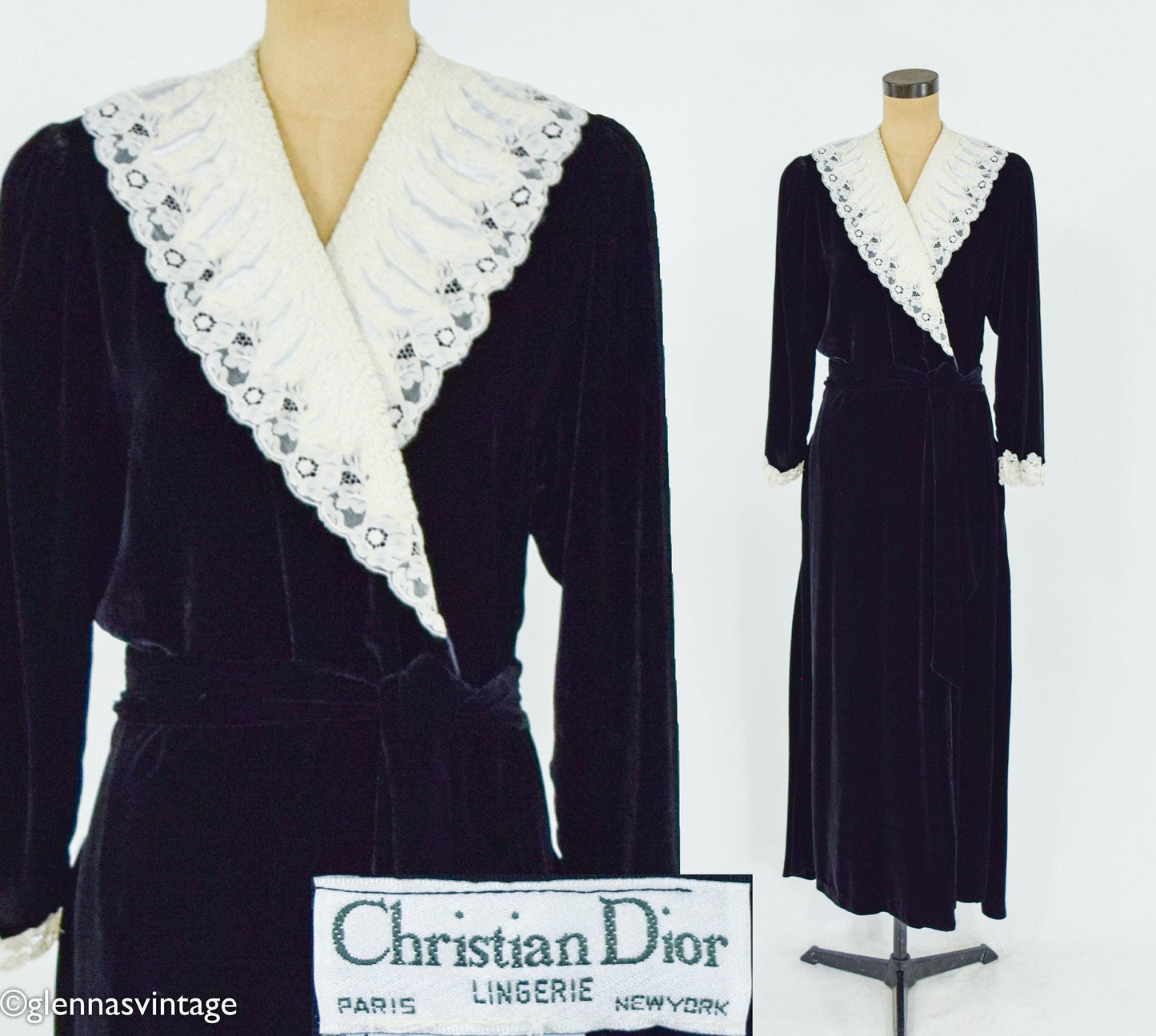 Christian Dior  1980s Black Velvet Dressing Gown, Medium