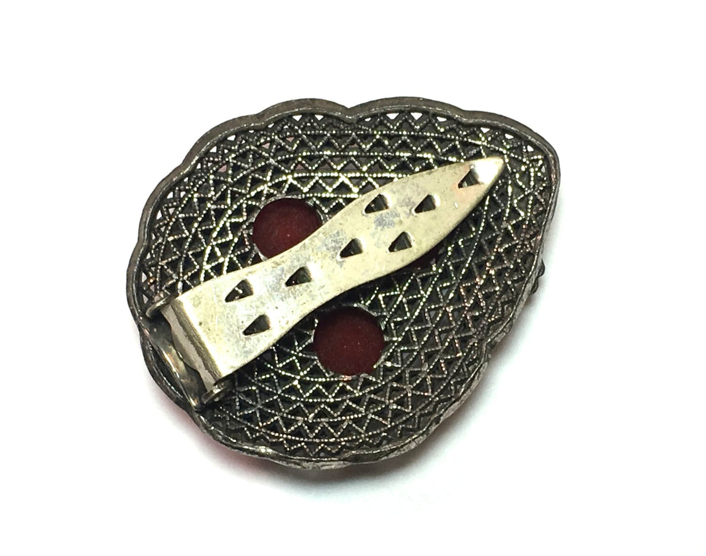 1940s Silver Filigree Dress Clip | 40s Silver Marcasite Fur Clip