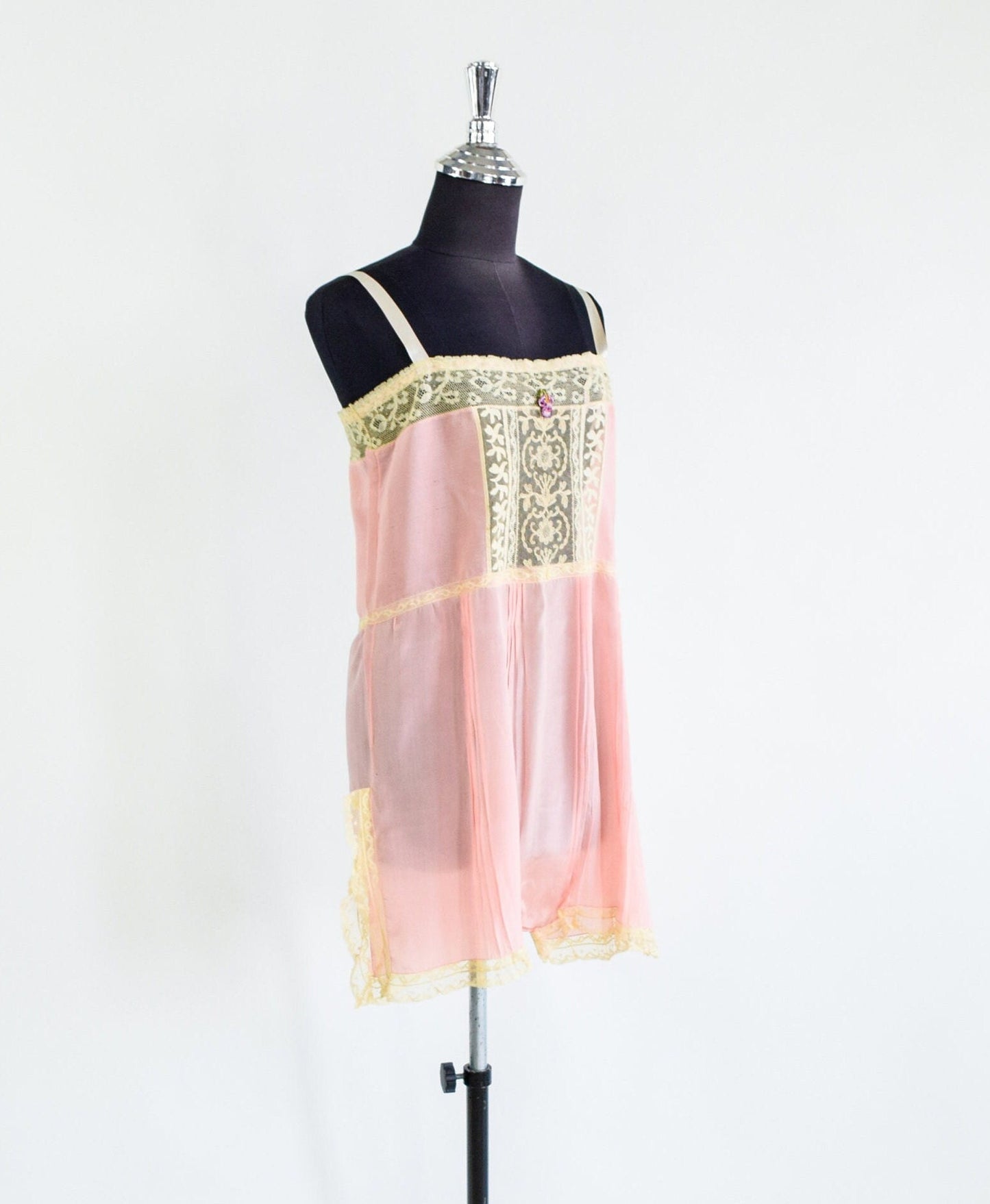 1920s Pink Silk Romper Lingerie, Step In, Extra Small