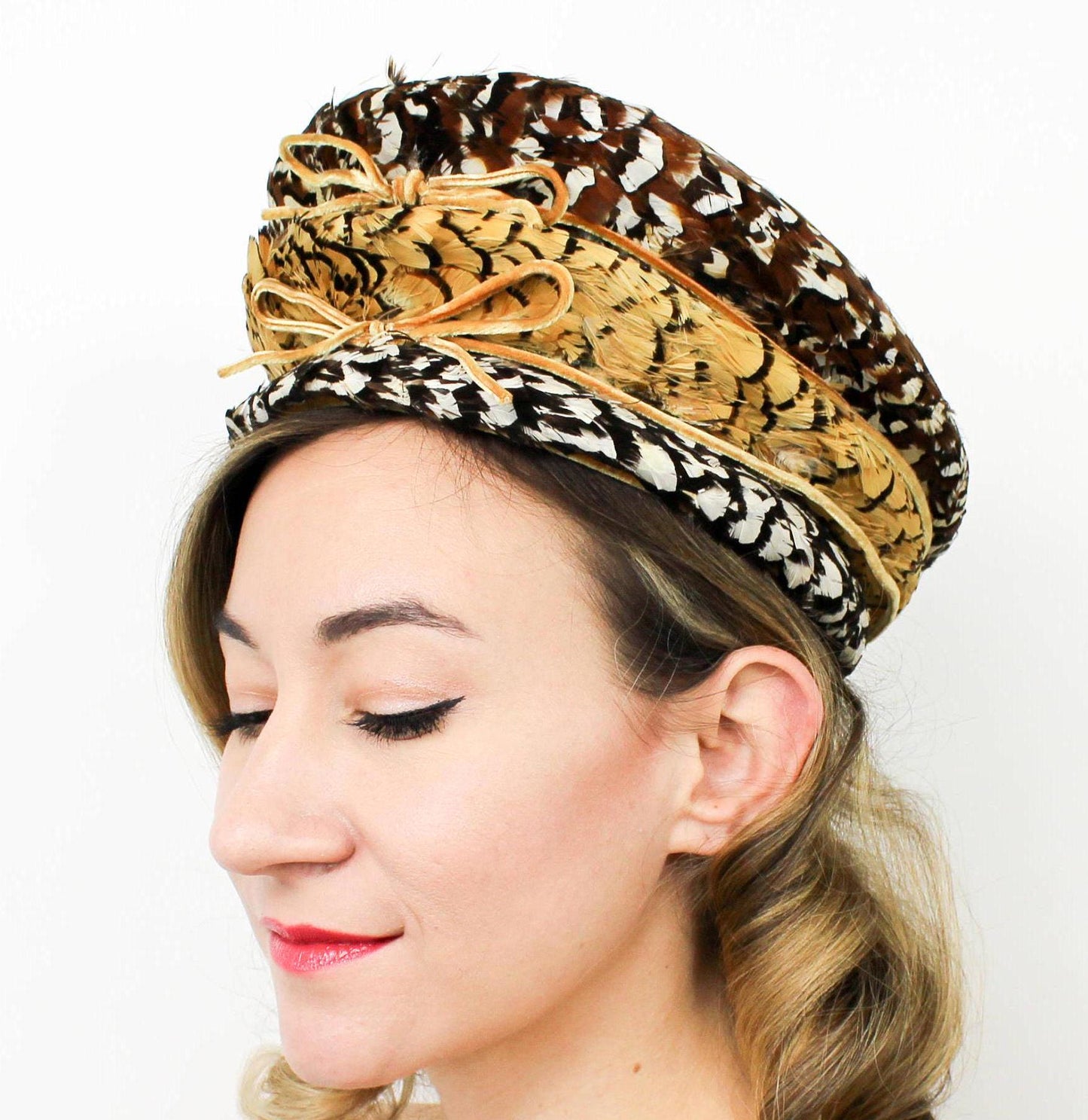 1960s Brown Quail Feather Hat Jack McConnell