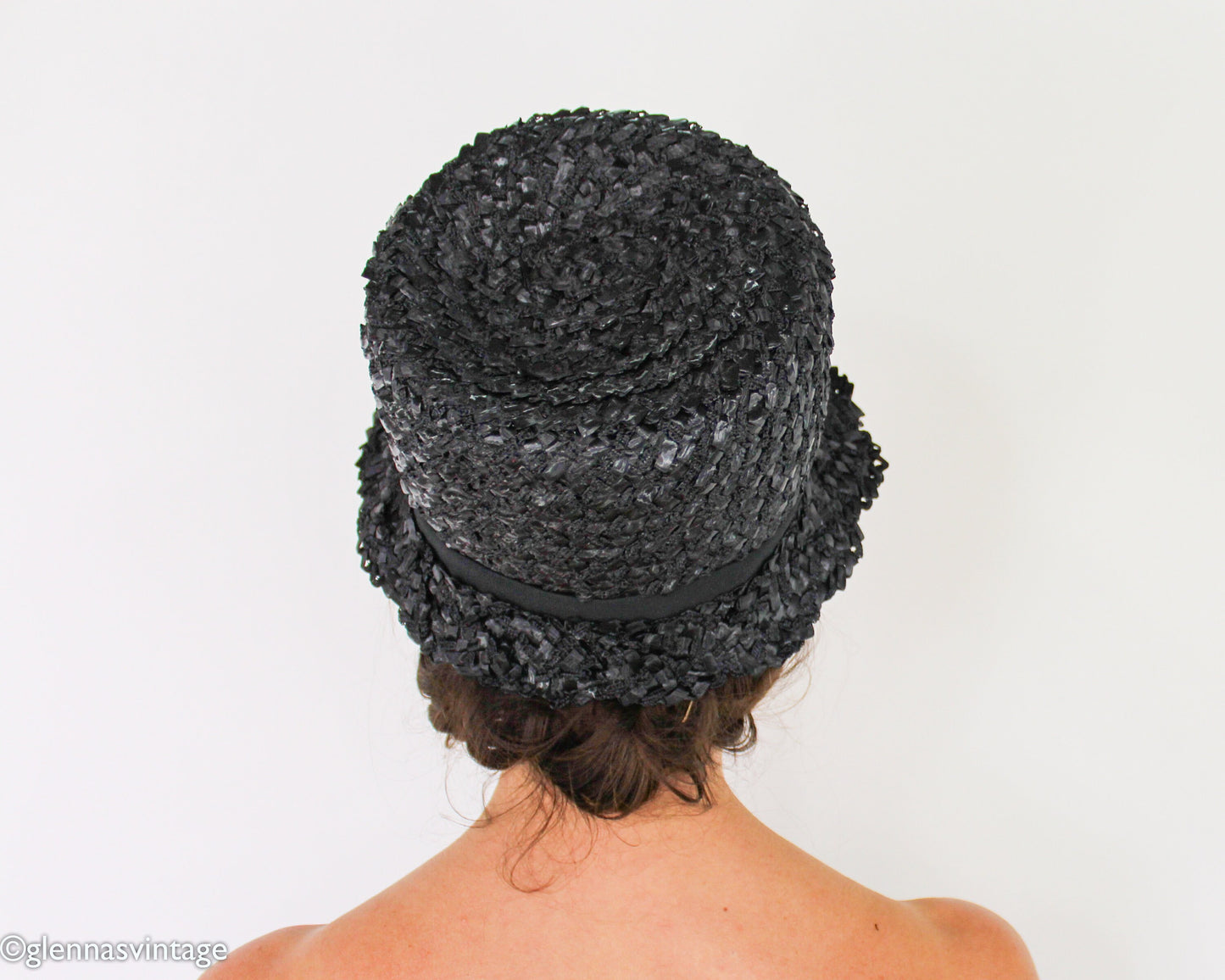 1960s Black Raffia Woven Bucket Hat, Mr. Charles