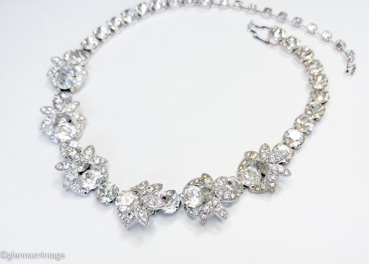 1950s Eisenberg Silver Rhinestone Choker Necklace