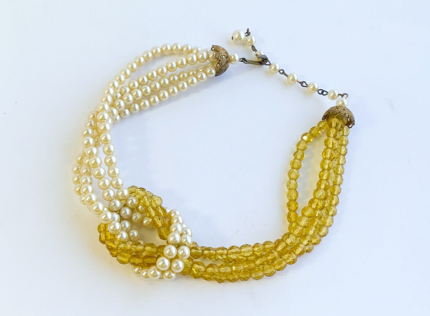1950s Gold Crystal Necklace | 50s Crystal & Pearl Choker