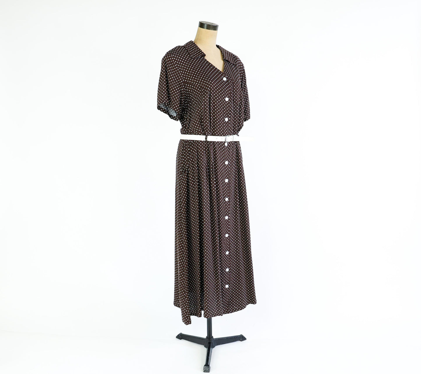 1990s Brown Polka Dot Maxi Dress, Plus Size Size 16W