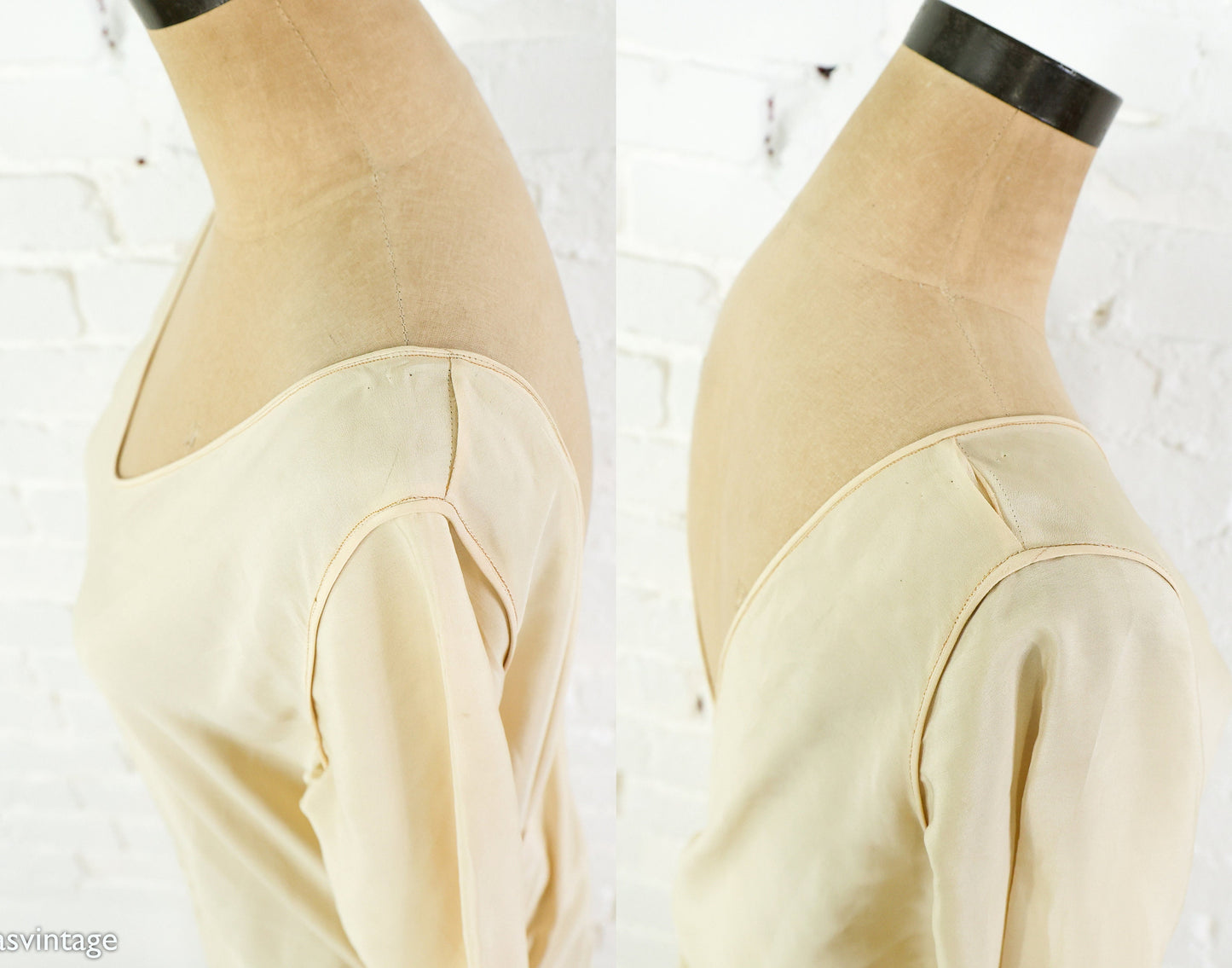 1930s Ivory Creme Silk Evening Dress, Long Sleeve Bridal Gown , Medium