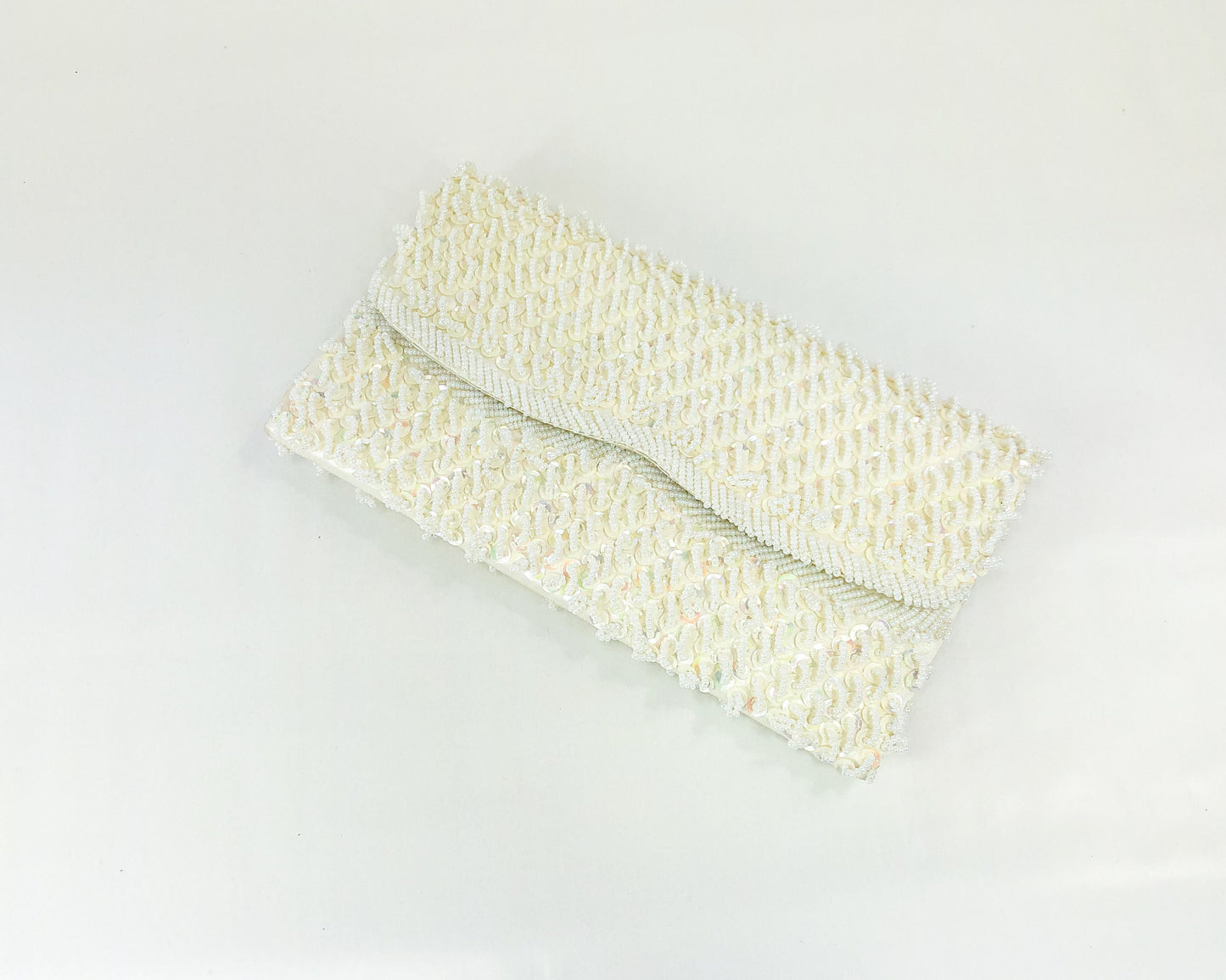 1950s White Evening Bag | White Beaded Clutch