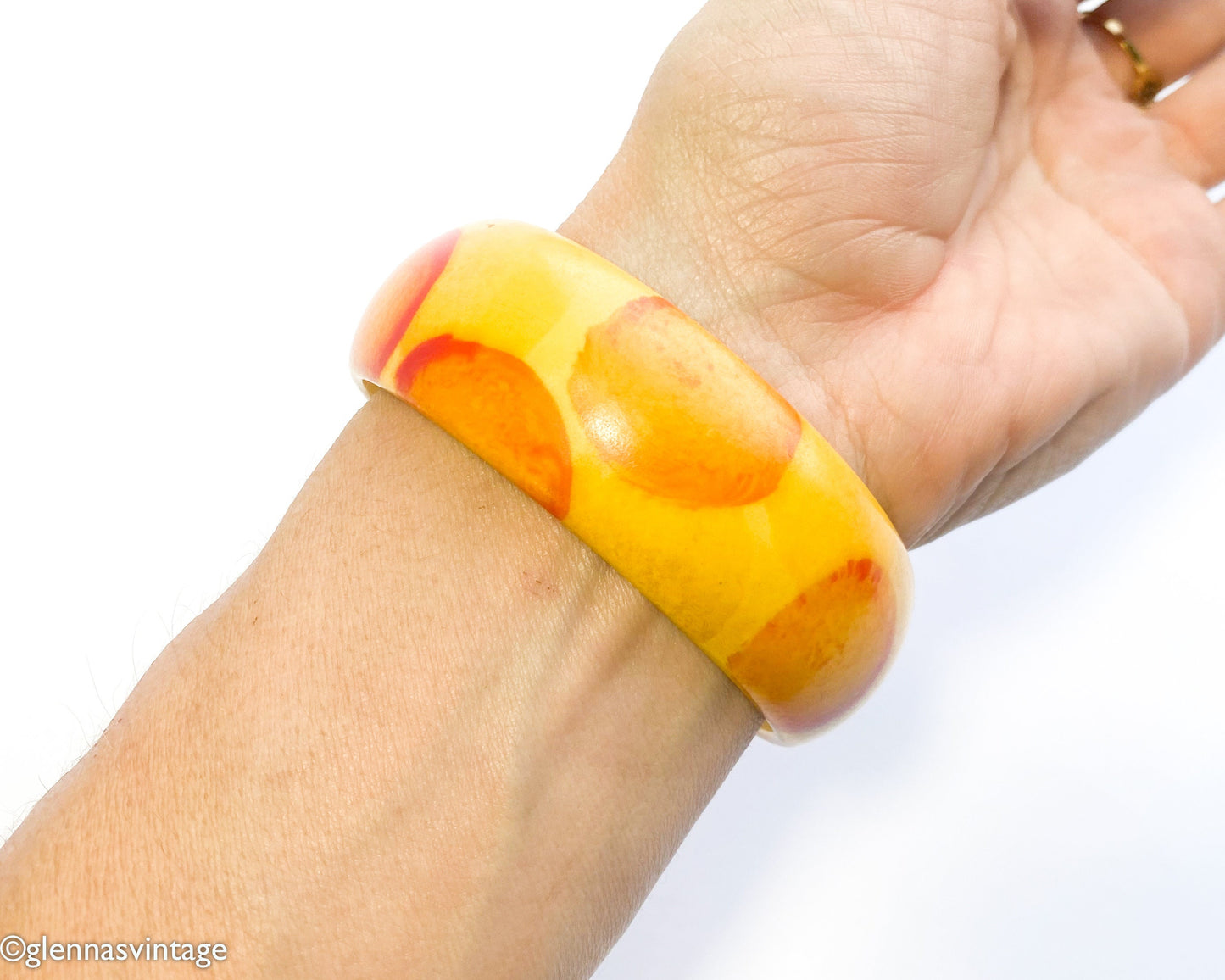 1930s Butterscotch Bakelite Bangle | Yellow Polka Dot Bracelet