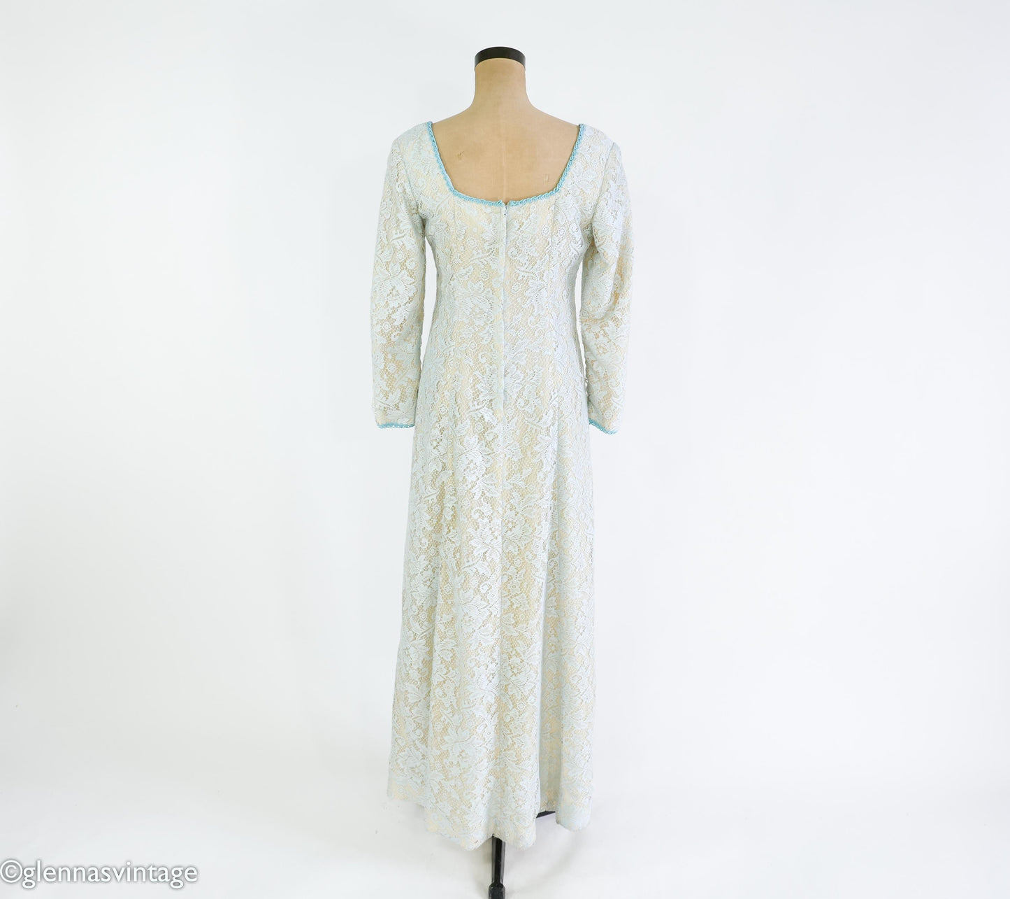 1970s Beige & Creme Lace Maxi Dress, Medium