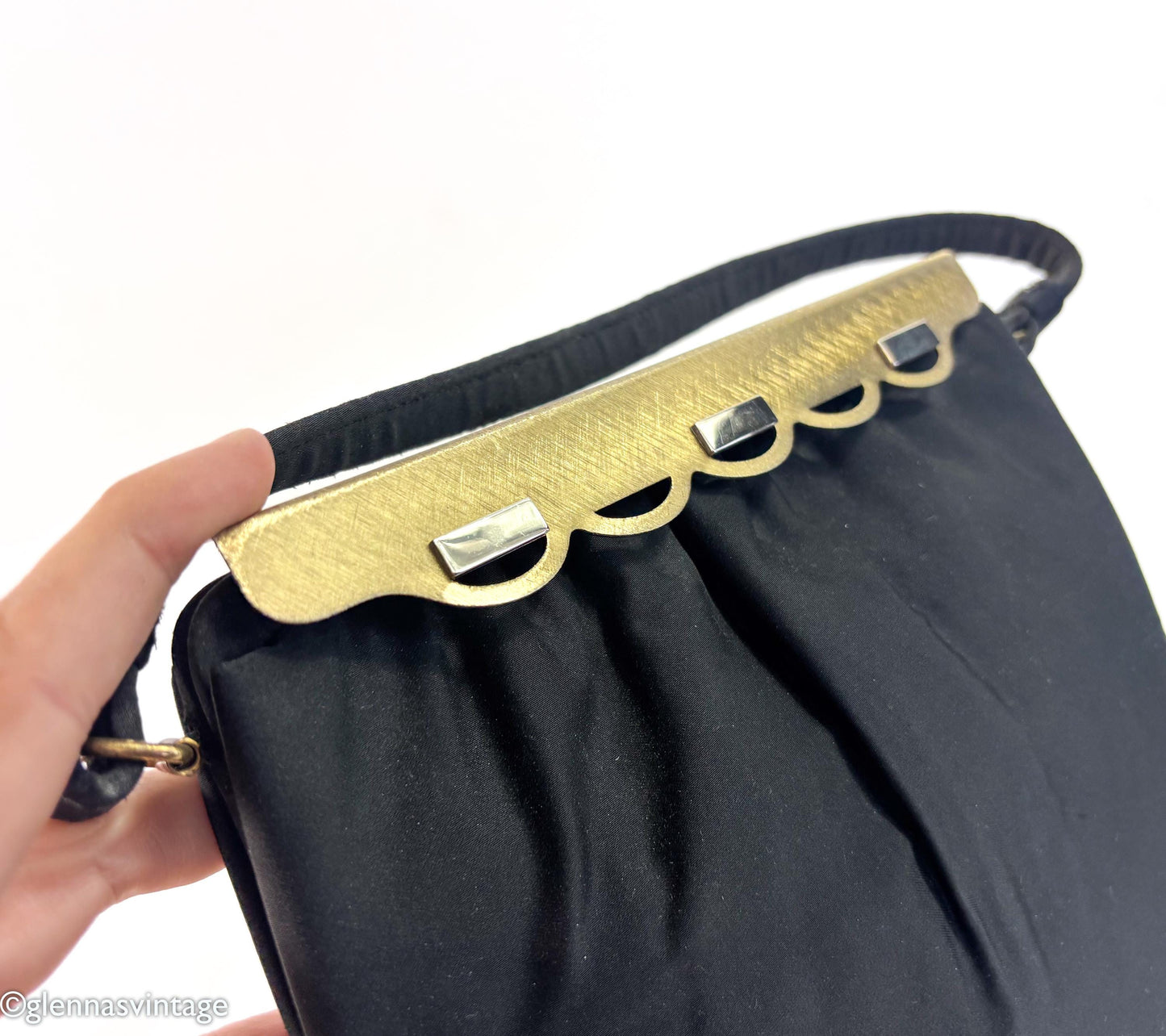 1950s Black Satin Evening Bag
