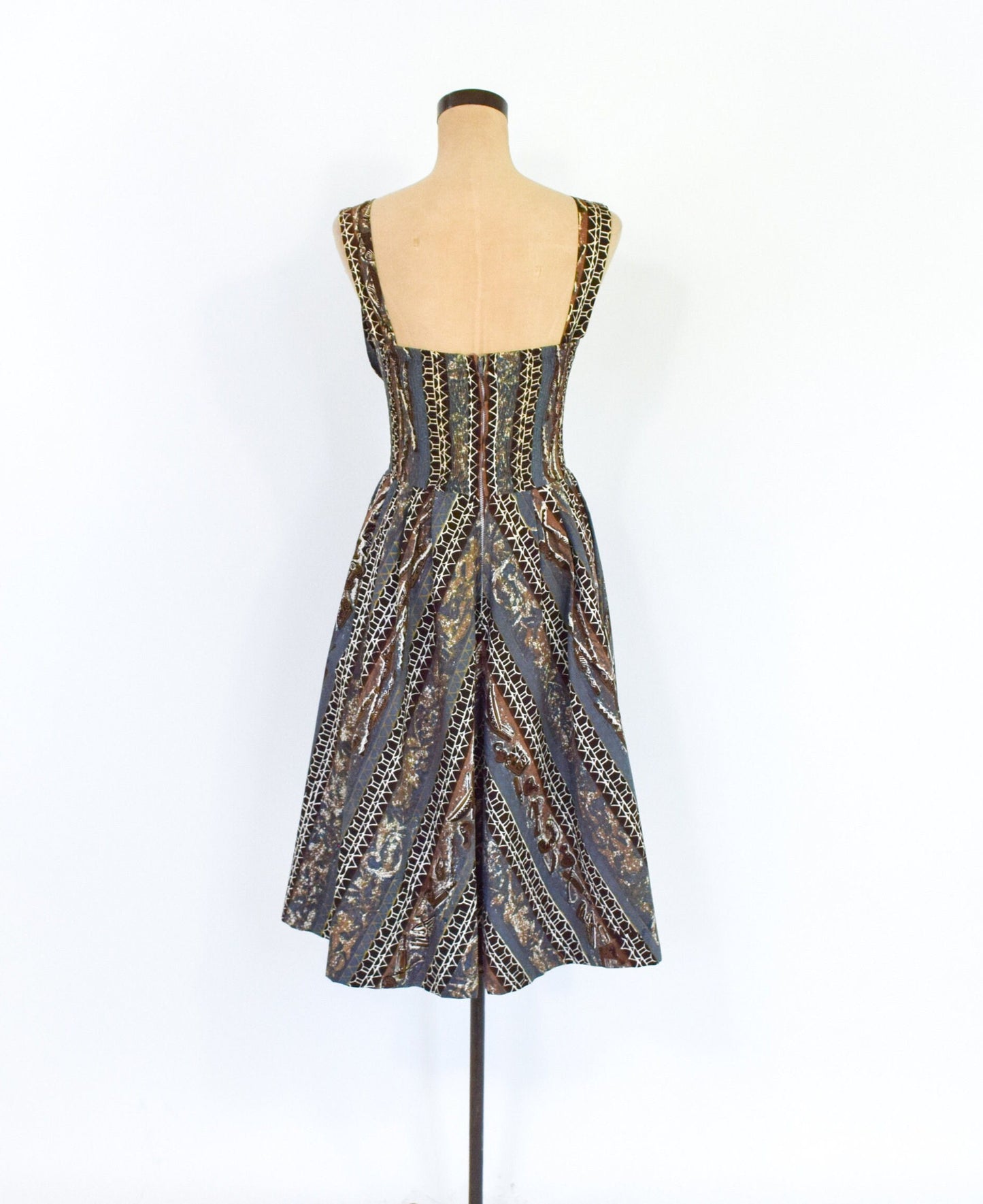 1950s Brown & Grey Hawaiian Tiki Dress, Extra Small