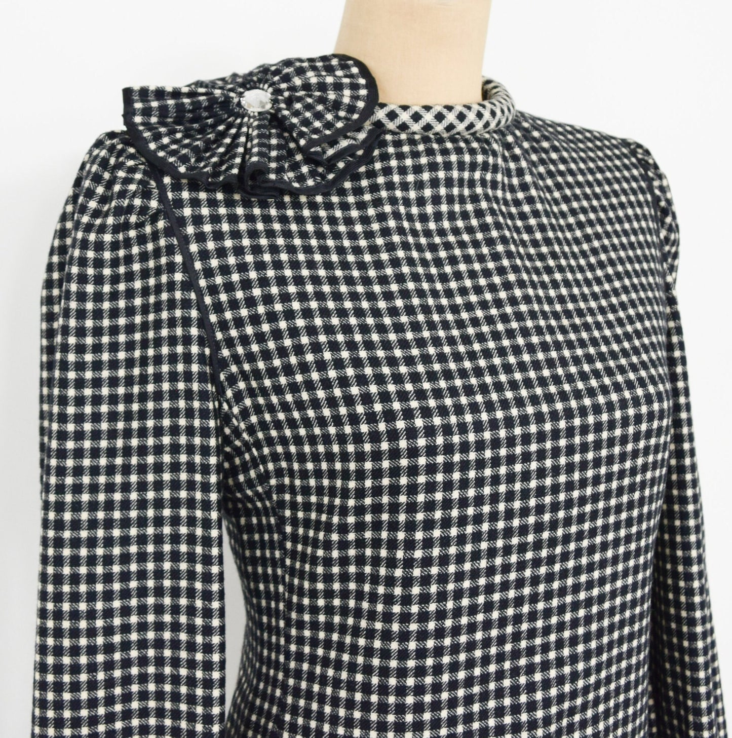 1980s Nina Ricci Black Checked Wool Dress, Medium