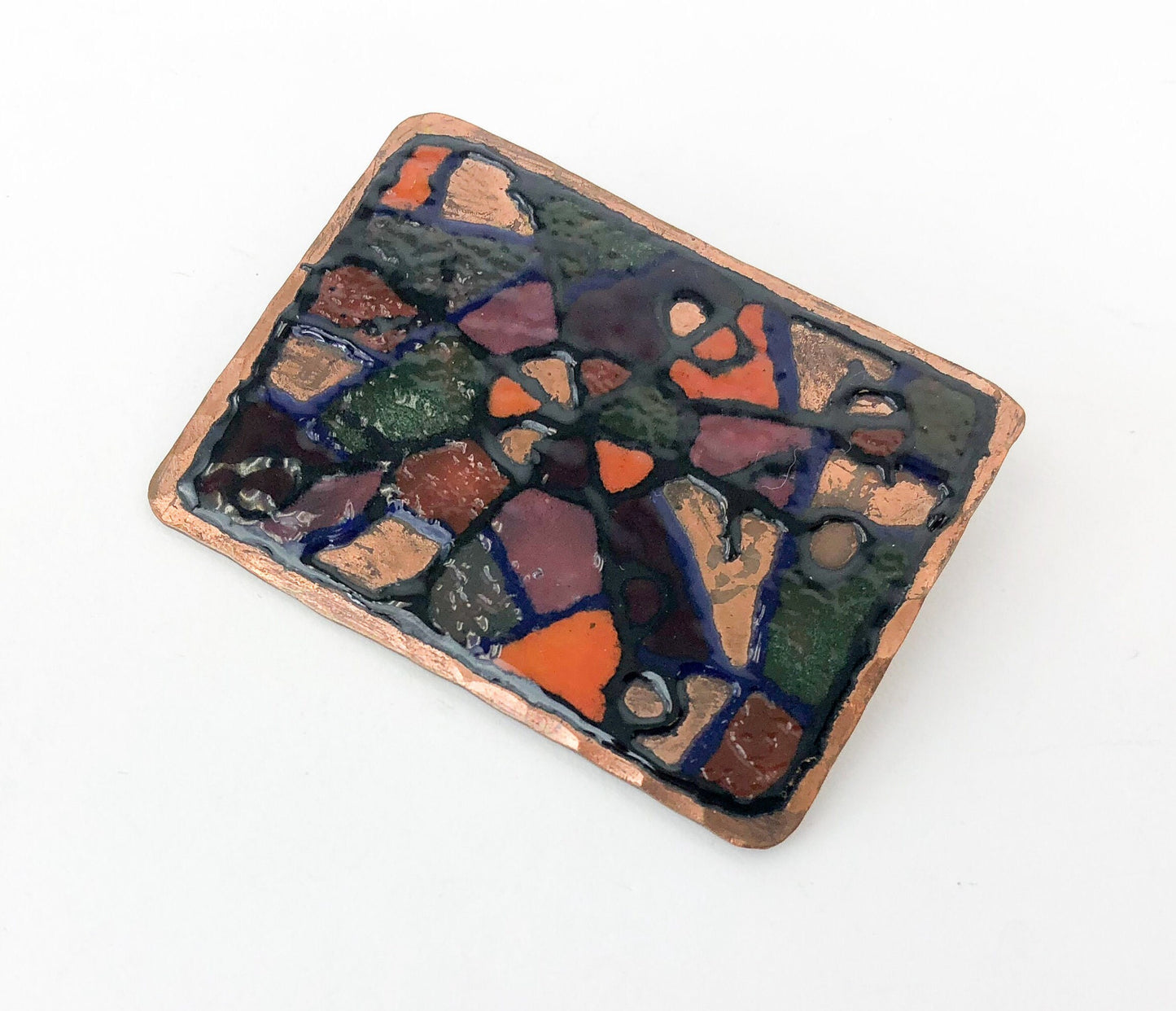 1960s Copper & Enamel Brooch | 60s Colorful Abstract Enamel Brooch | SH Norway