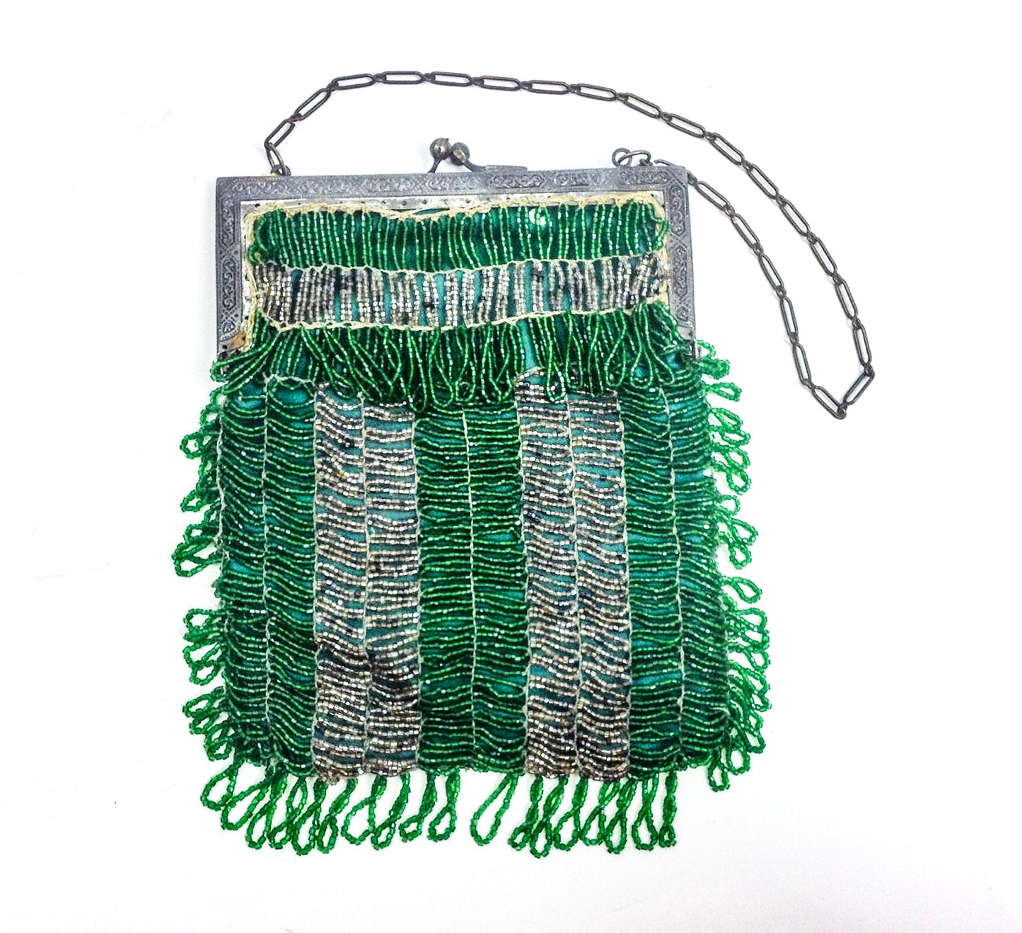 Antique 1900s Green Beaded Evening Bag