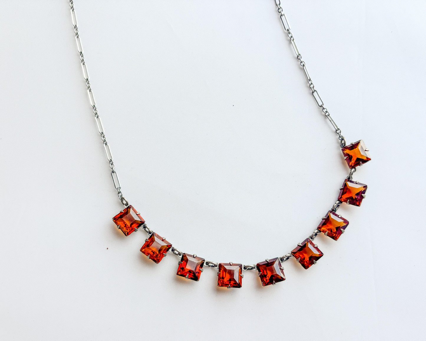 1940s Amber Glass Necklace | Crystal Squares Necklace