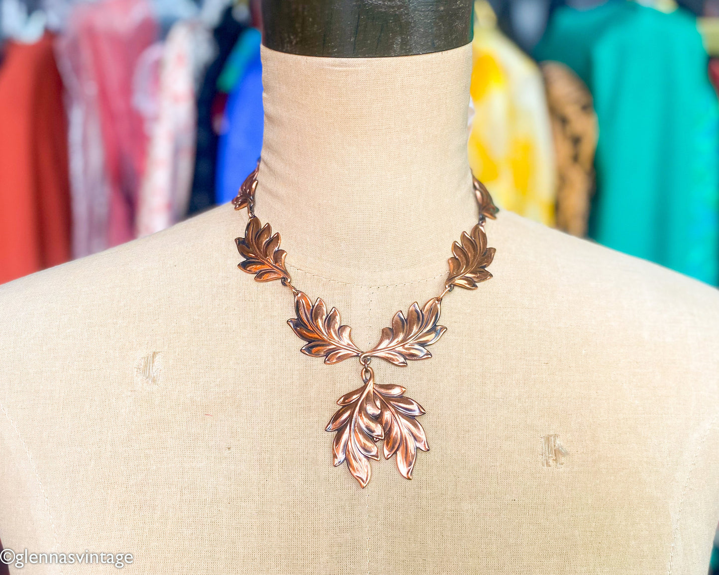 1950s Copper Leaf Necklace | Vintage Pendant Jewelry