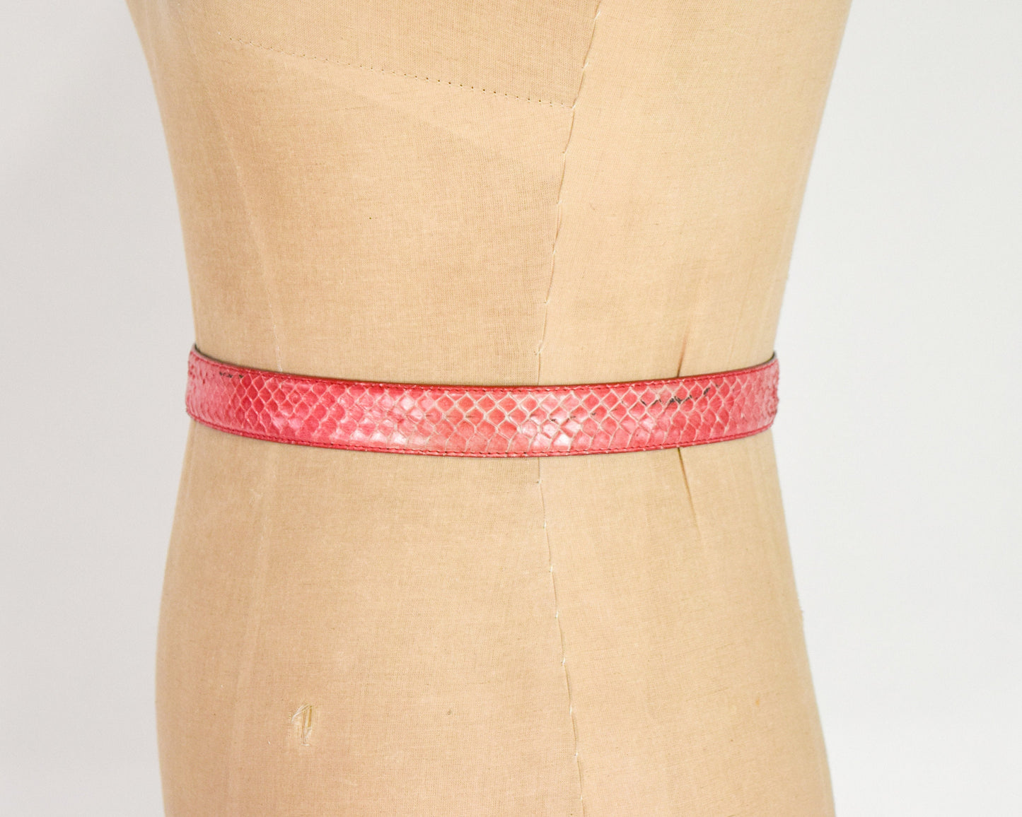 1980s Pink Snakeskin Belt | 80s Orange Skinny Leather Snakeskin Belt | Collectif