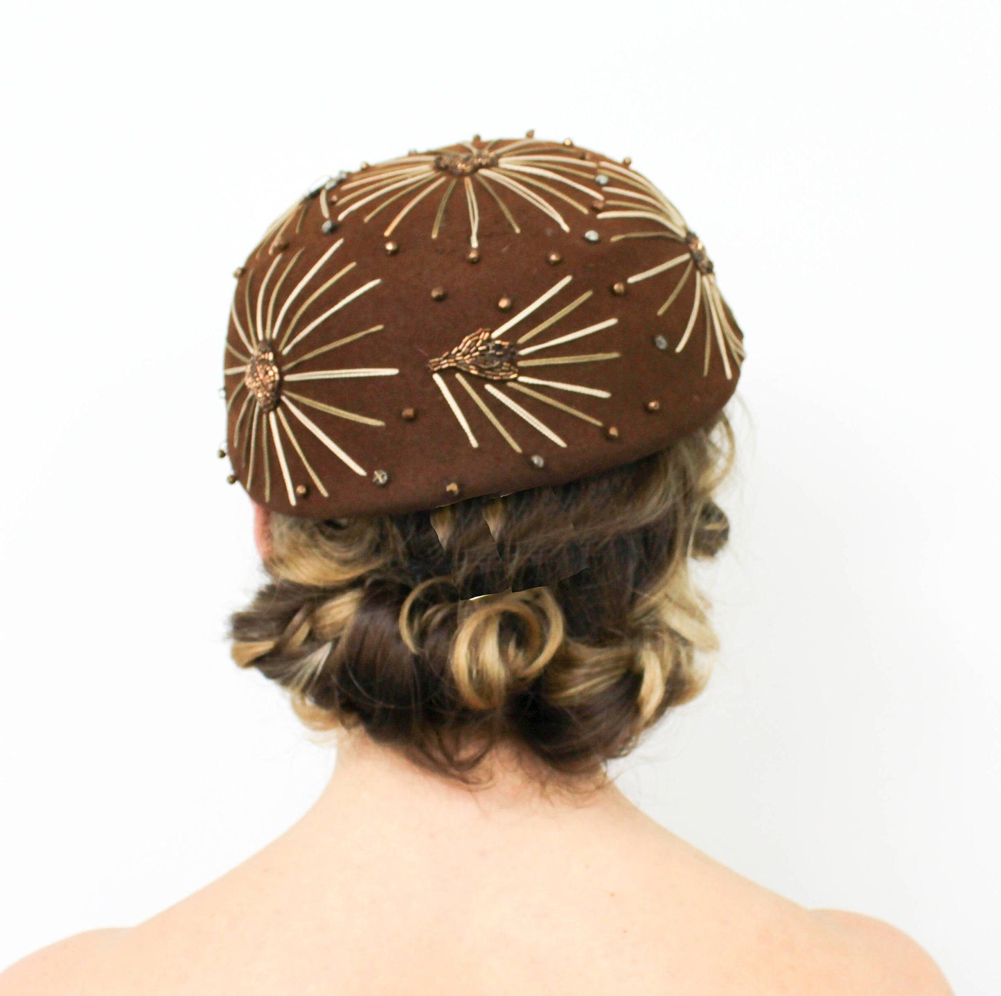 1950s Brown Rhinestone & Wool Felt Hat