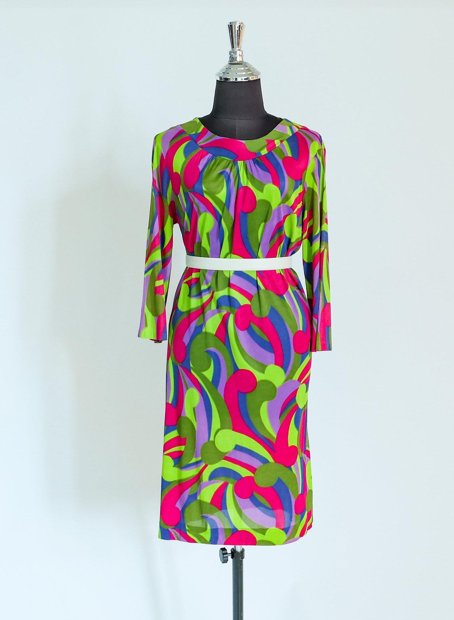 1960s Op Art Print Mini Dress | 60s Colorful Nylon Abstract Dress | Royal Miss | Large