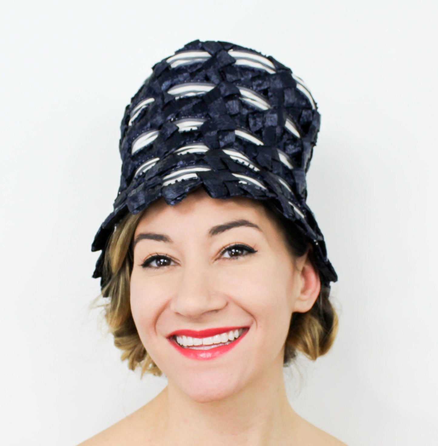 1960s Mr. John Jr. Navy Raffia High Crown Hat