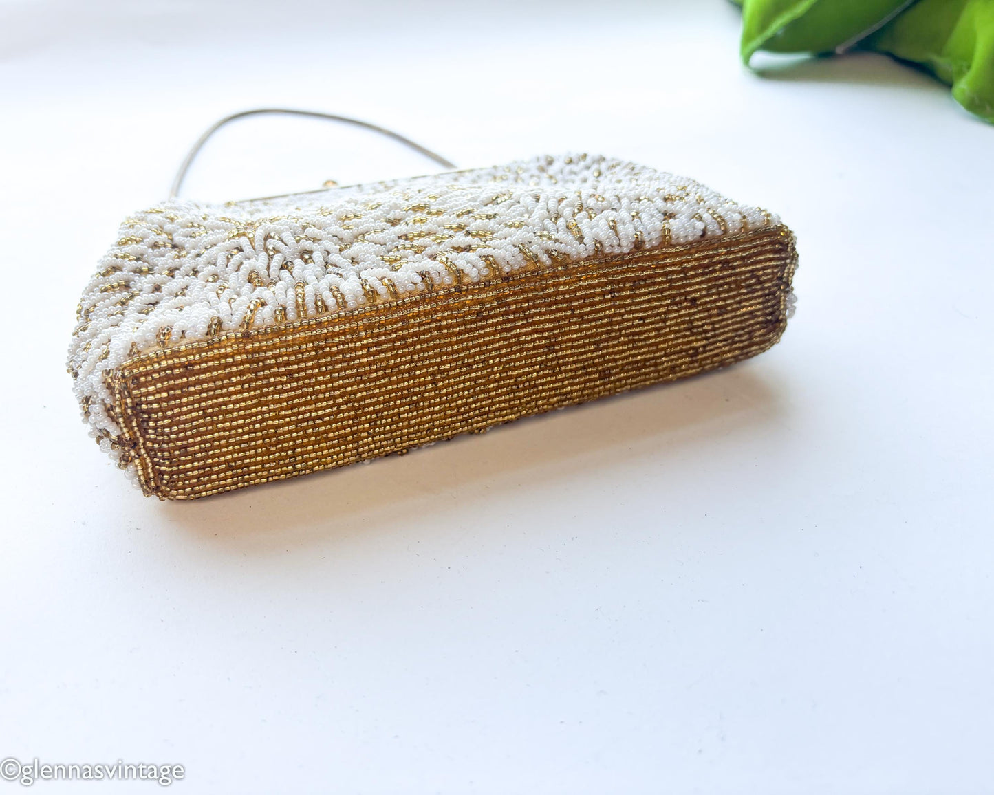 1950s White Gold Beaded Evening Bag