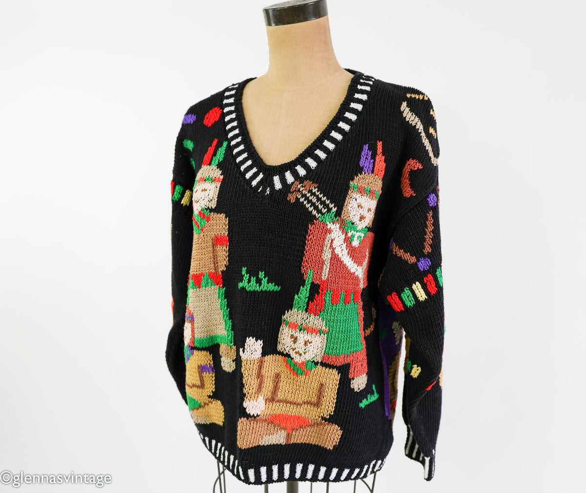 1980s Berek Native American Inspired Sweater,  Large