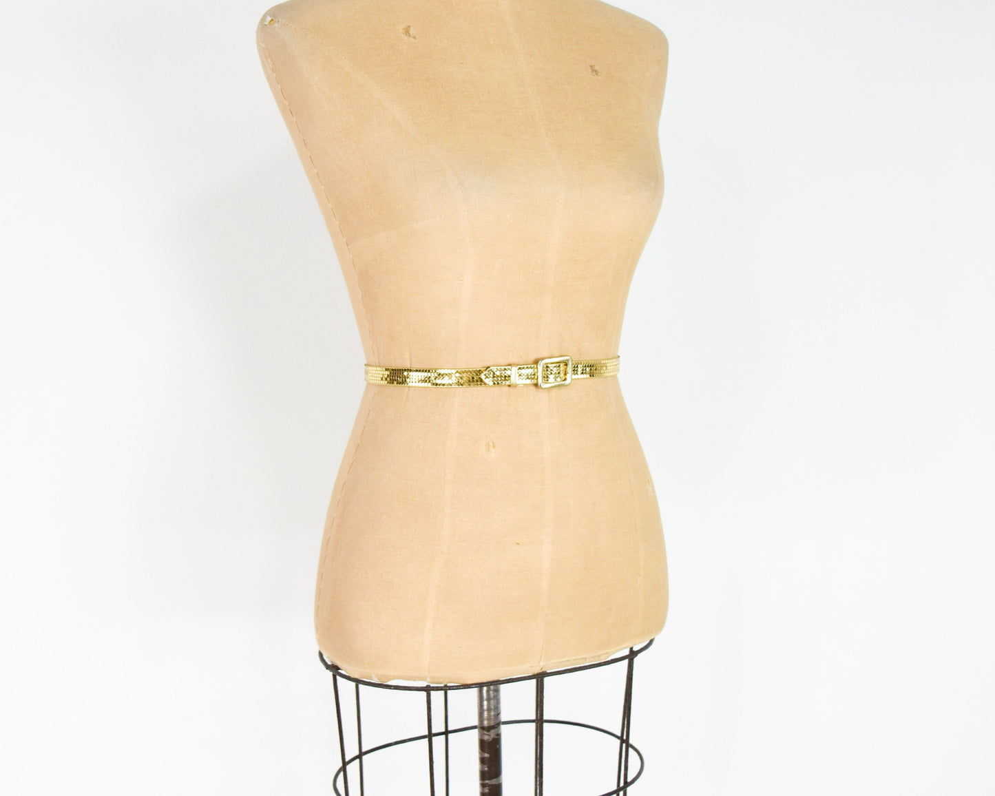 1980s Gold Mesh Skinny Belt | 80s Gold Leather & Mesh Belt