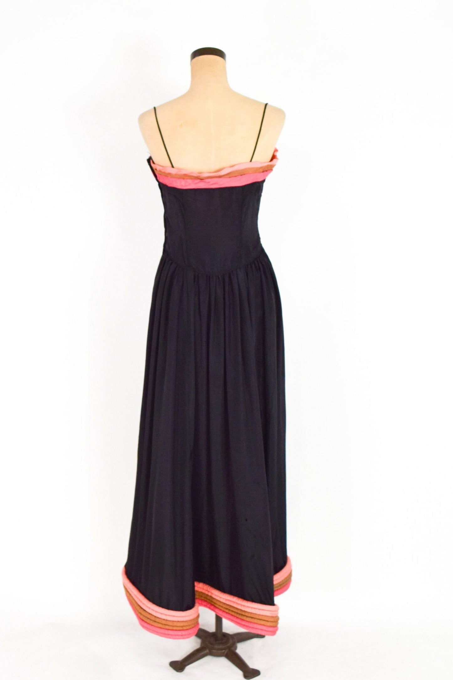 1940s Black Evening Gown  | 40s Black Taffeta Formal Dress | Stripe Trapunto Trim | Old Hollywood | Medium