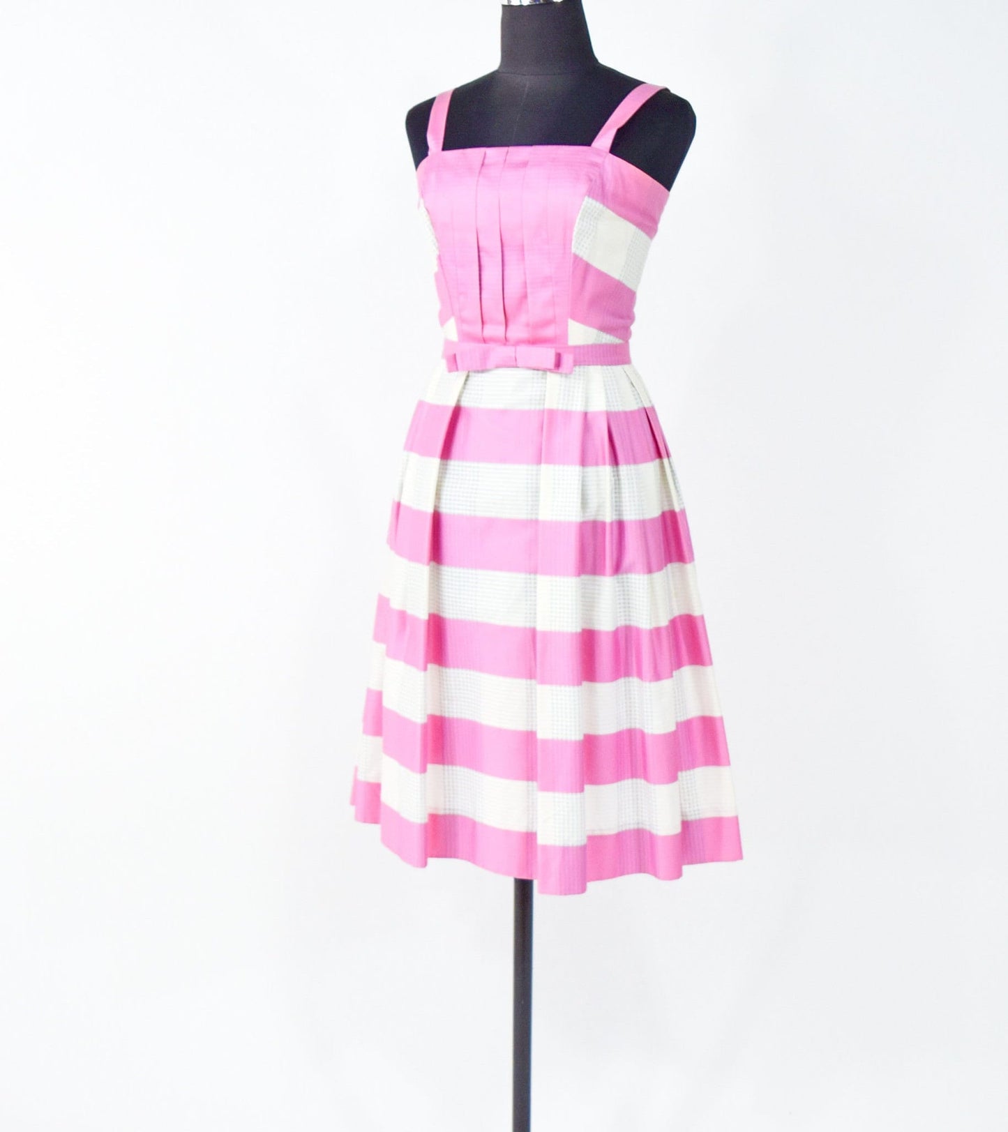 1950s Pink Stripe Cotton Dress | 50s Pink Sun Dress | Barbie Pink Dress | Pat Primo | XS